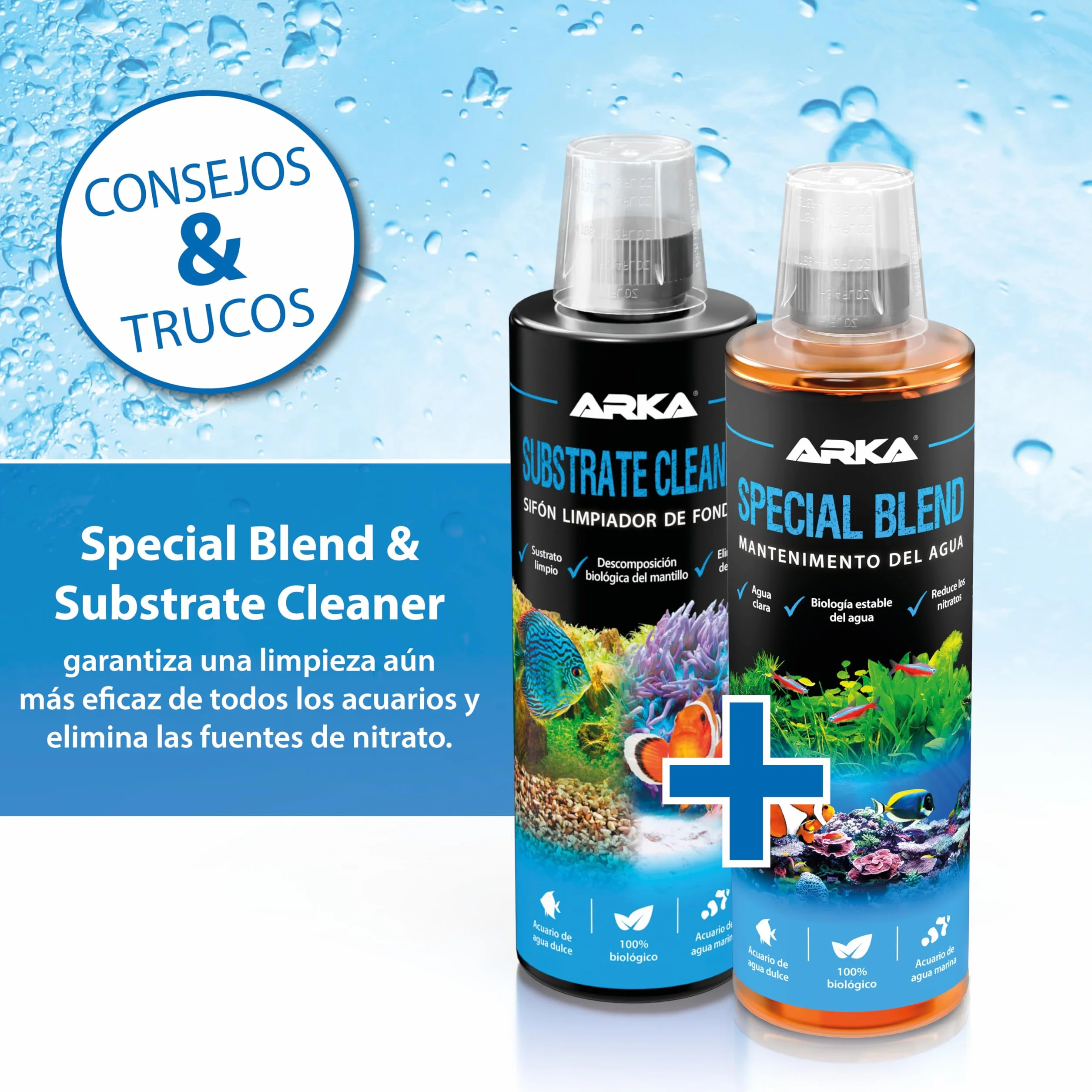 Limpiador Fondo Acuario 236 ml – ARKA Substrate Cleaner – 100% biológico con bacterias vivas – Elimina Lodo, restos y Suciedad – sin sifón ni Tubo – Agua Clara en Dulce y Marino