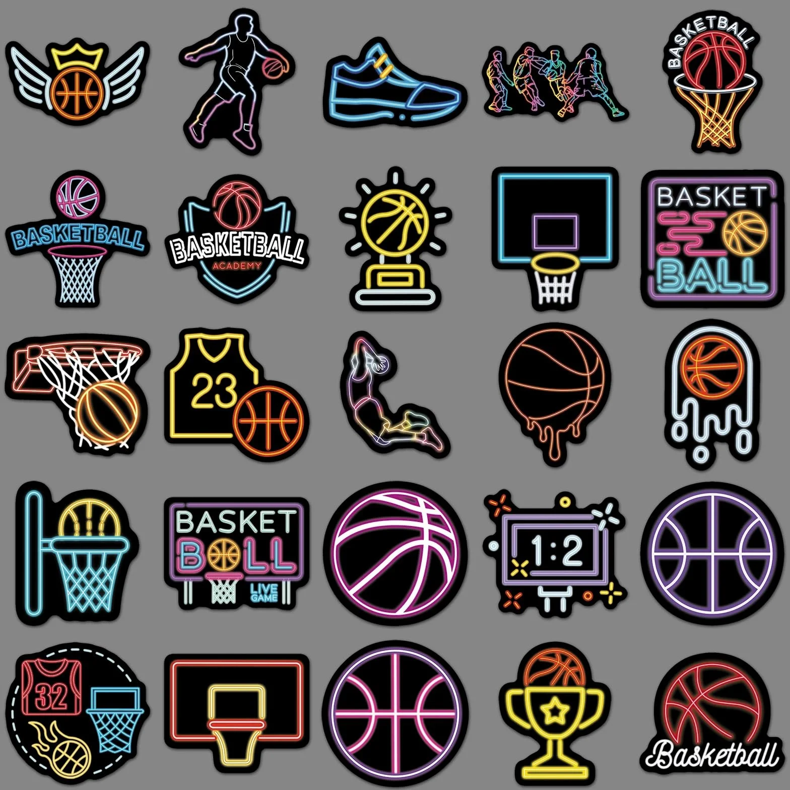 Pegatinas de baloncesto de neón 50 unidades juego vinilo para coche moto bicicleta monopatín snowboard equipaje portátil