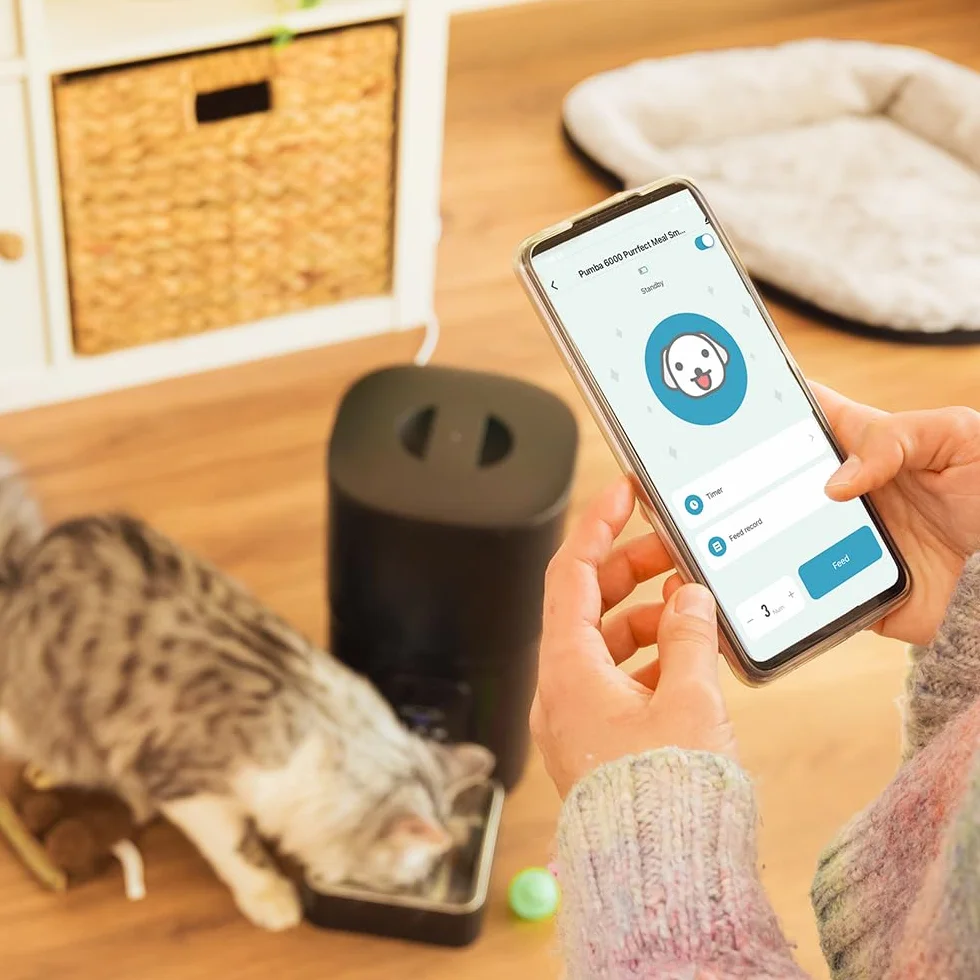 Cecotec Comedero Dispensador Automático para Mascotas con Control WiFi Pumba 6000 Purrfect Meal Smart. 6 litros de Capacidad, Control de Porciones, Comida de hasta 10mm, Cuenco de Acero INOX