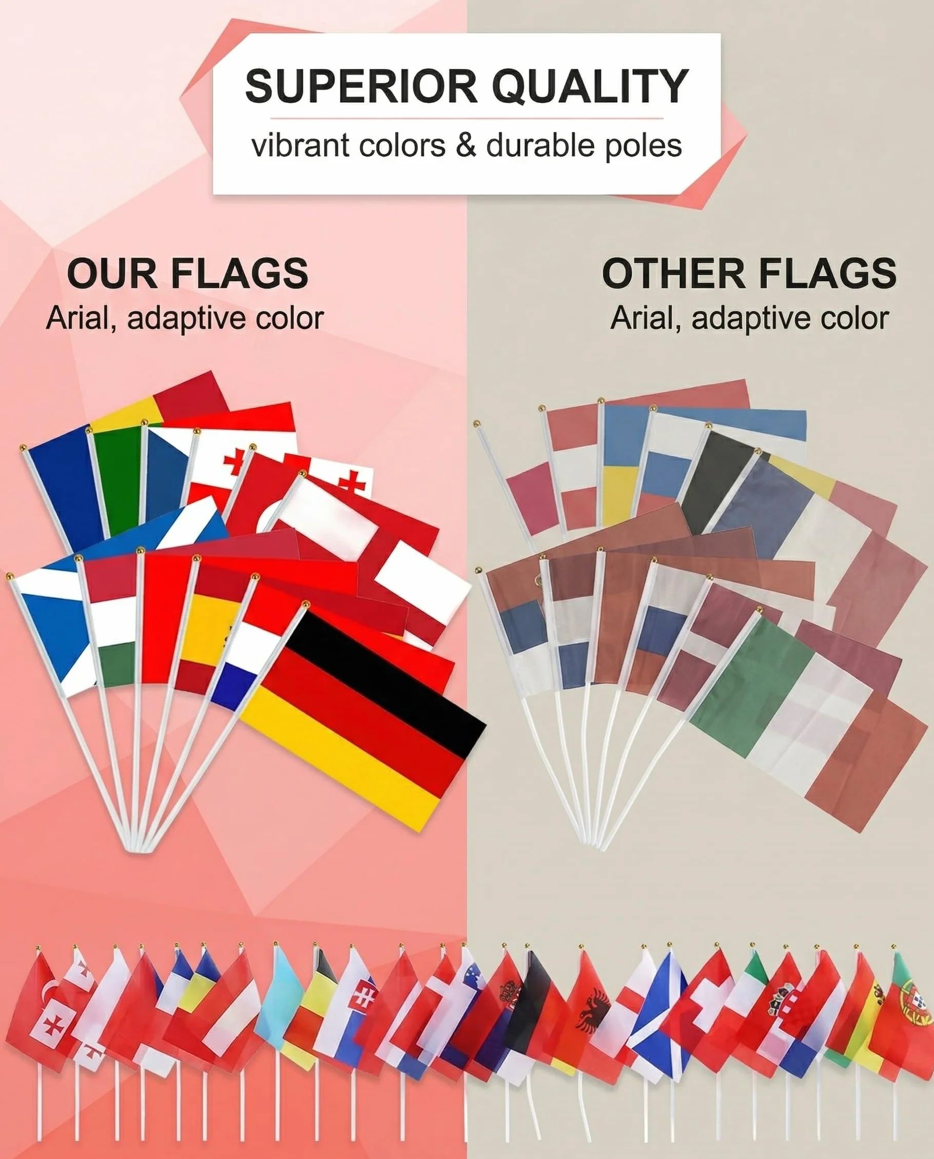 Banderas Países Europeos 24 Unidades Doble Cara con Palo para Mundial Eurocopa Fútbol Fiestas Decoración Eventos Deportivos