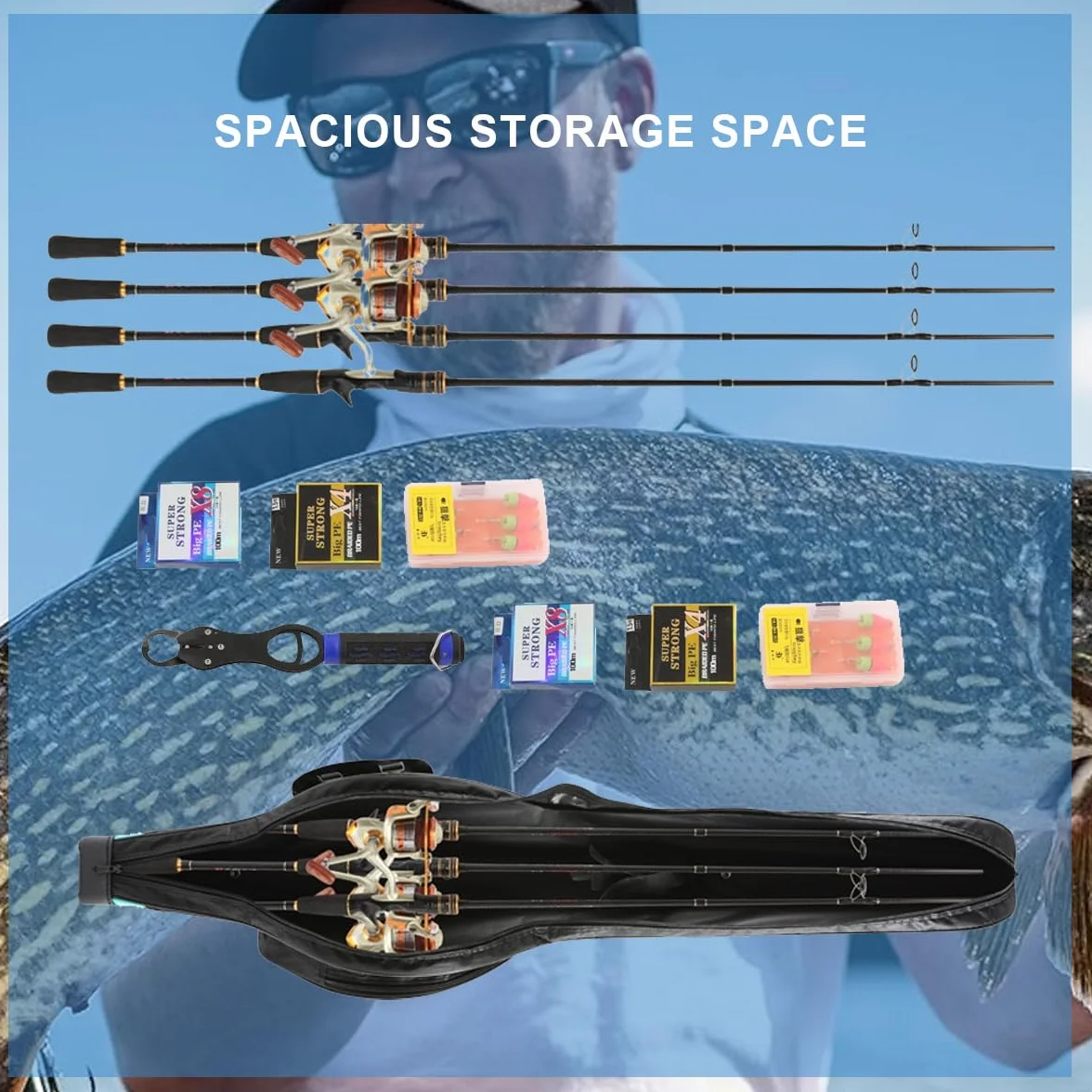 Funda para Cañas de Pescar Impermeable 130 cm, Mochila Pesca con Dos Bolsillos Laterales