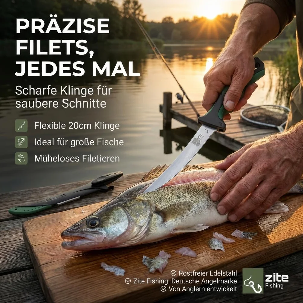 Zite Cuchillo para filetear Fishing 20 cm Hoja Afilada Mango Goma Antideslizante Funda Plástico