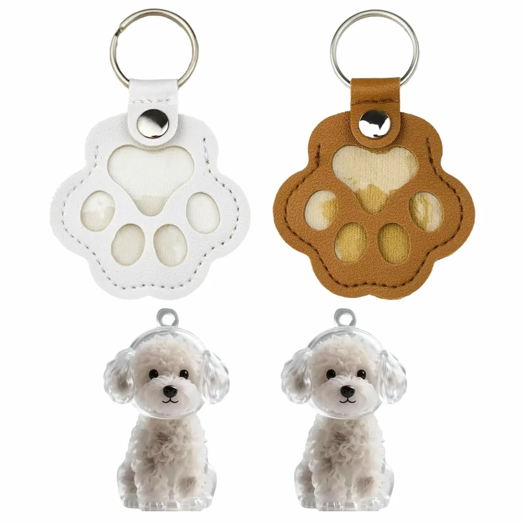 4 Llaveros Pelo Perro, DIY Recuerdos Hechos de Pelo de Perro, Contenedor para Guardar Pelo de Mascotas, Botellas de Recuerdo en Forma de Perro
