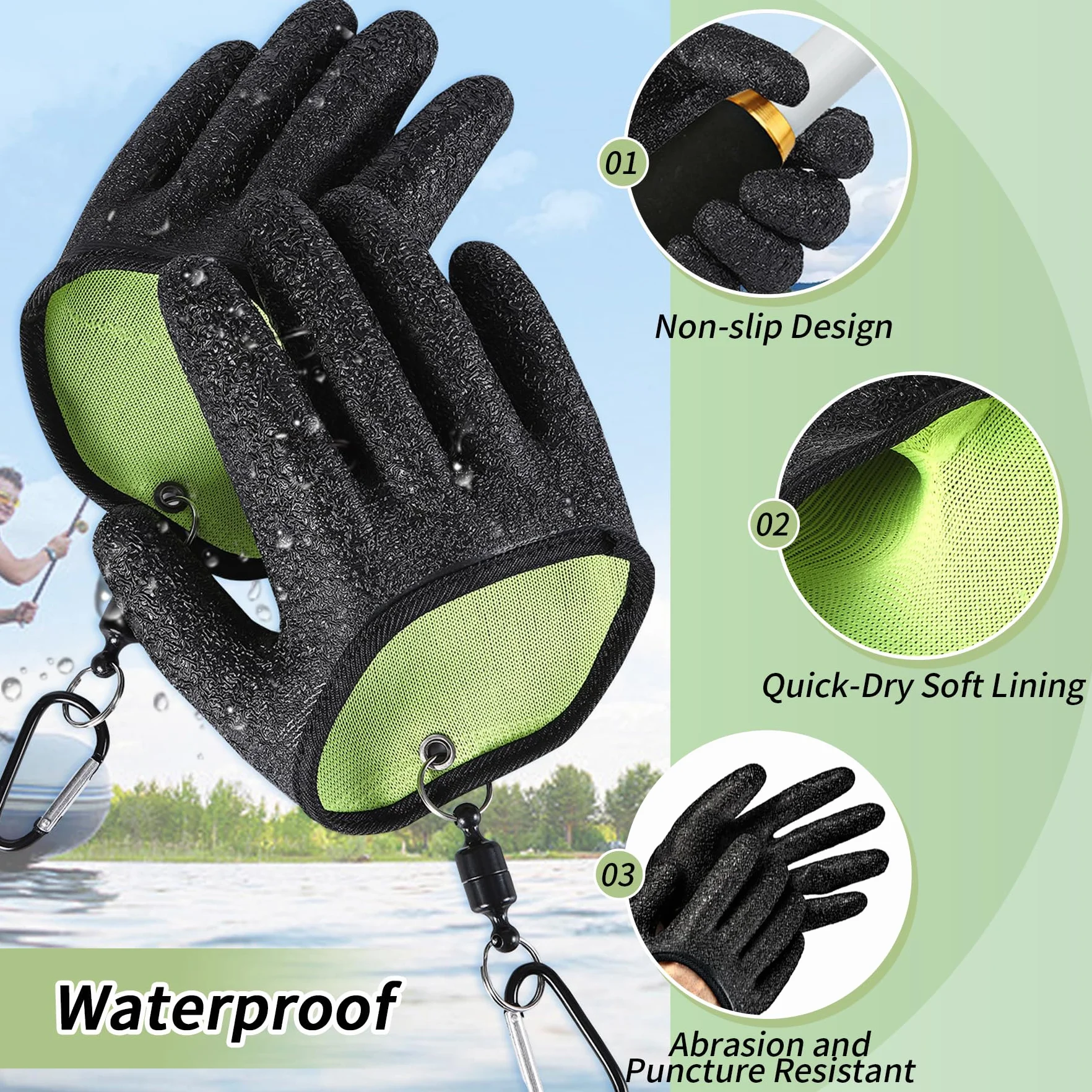Guantes de Pesca Impermeables Anticortes con Cierre Magnético