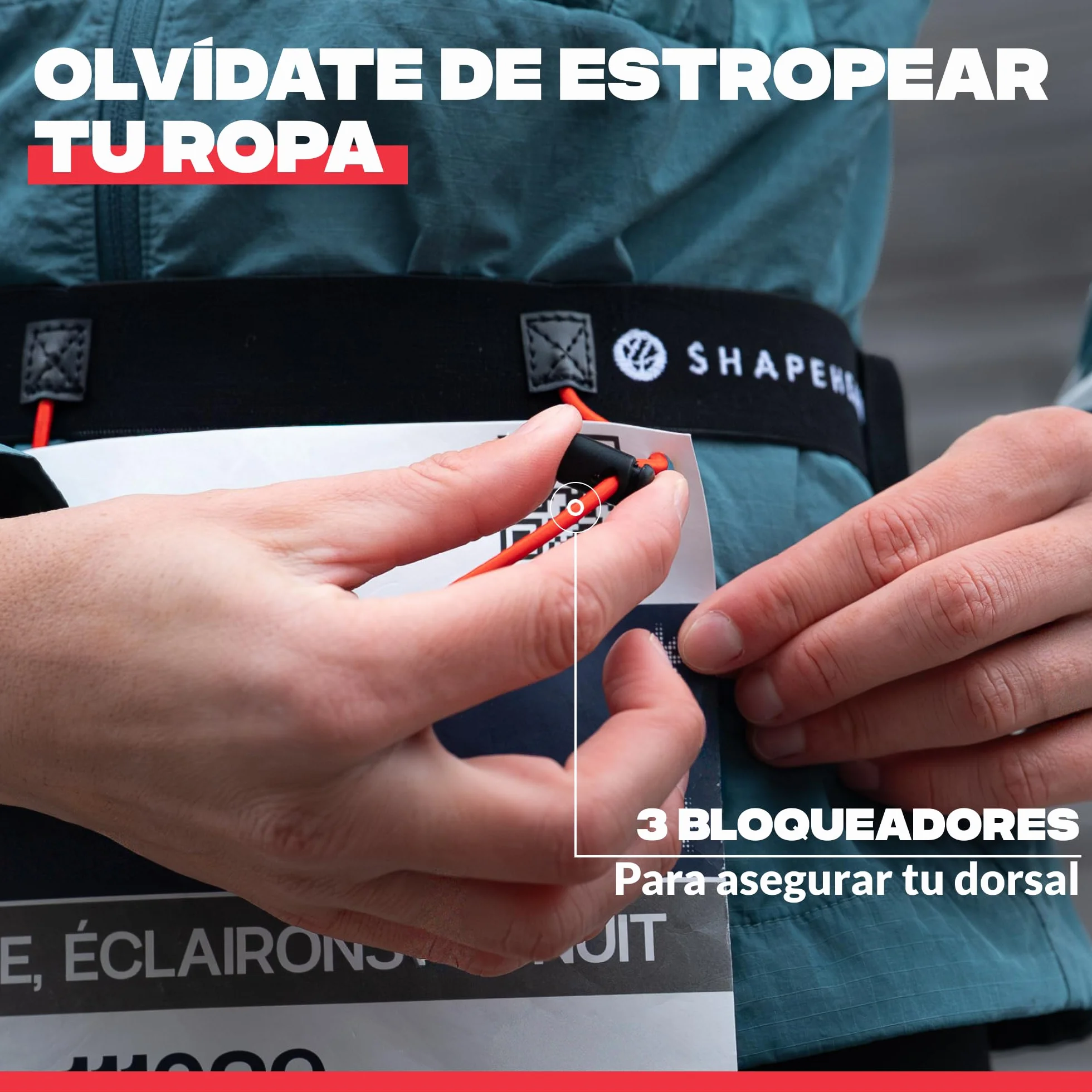 Shapeheart Cinturon Portador Dorsal Running 3 Cordones Ajustables 6 Portadores Geles Gancho Llaves Integrado