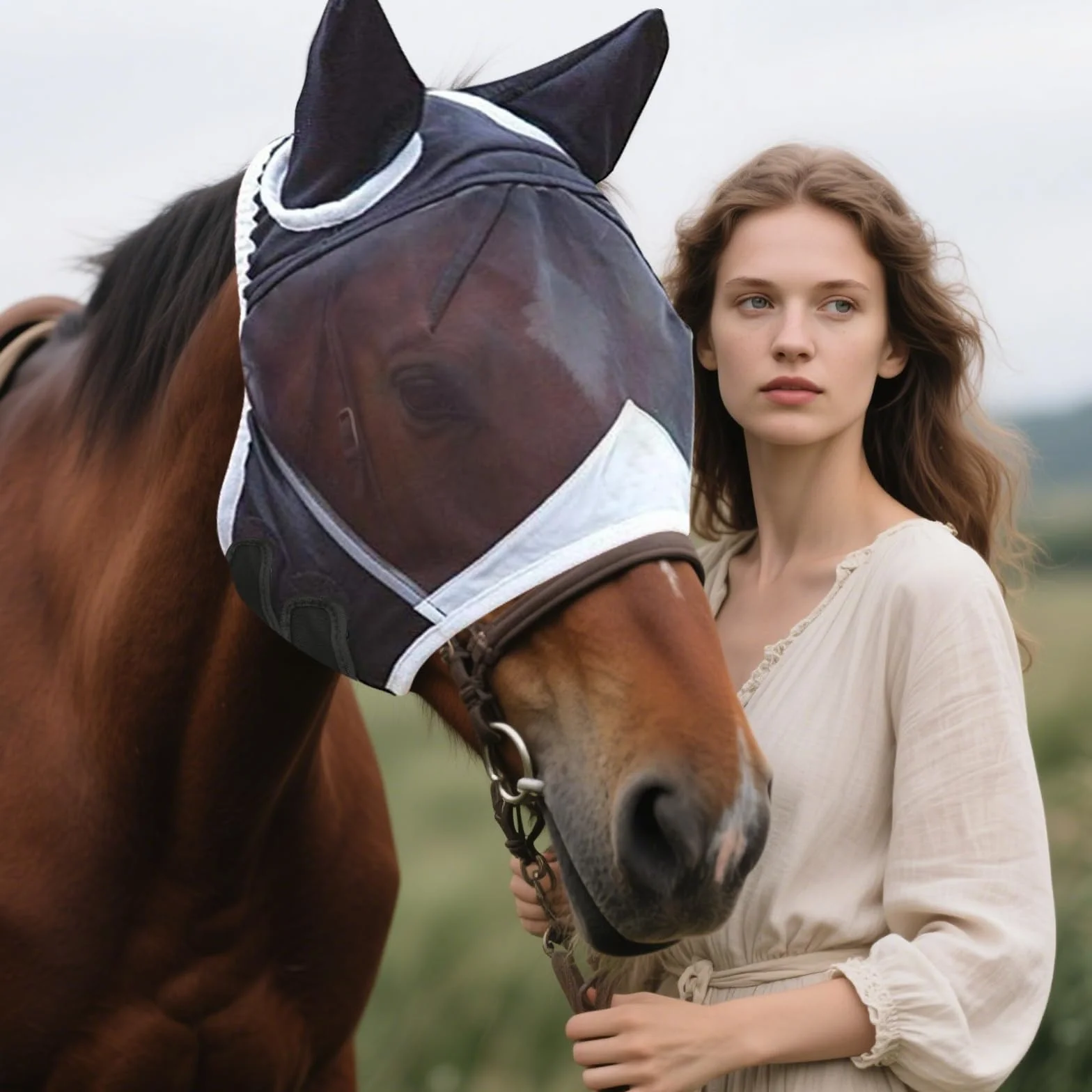 Máscara de mosca para caballo con protección UV, orejas de mosca, respirabilidad