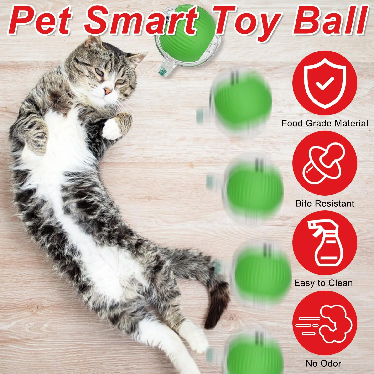 WinGlue 2 Piezas Juguete Interactivo para Gatos, Pelota Eléctrica, Cat Toy Ball, Interactiva Rolling Ball, Automático (Rojo+Verde)
