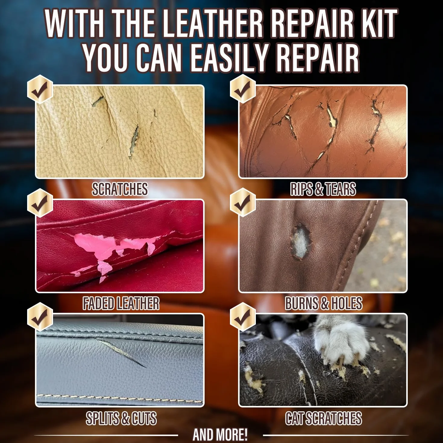 ARCSSAI ARCSSAL Kit de reparación de Cuero para Muebles, sofá, Chaqueta, Asientos de Coche y Bolso. Instrucciones Muy fáciles para Combinar con Cualquier Color, Restaurar Cualquier Material, Unido