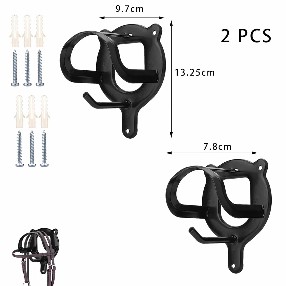 2 Piezas Soportes para Bridas de Caballo, Ganchos de Brida de Caballo con Tubos y Tornillo, Soporte de Brida de Metal para Suministros de Granero de Caballos