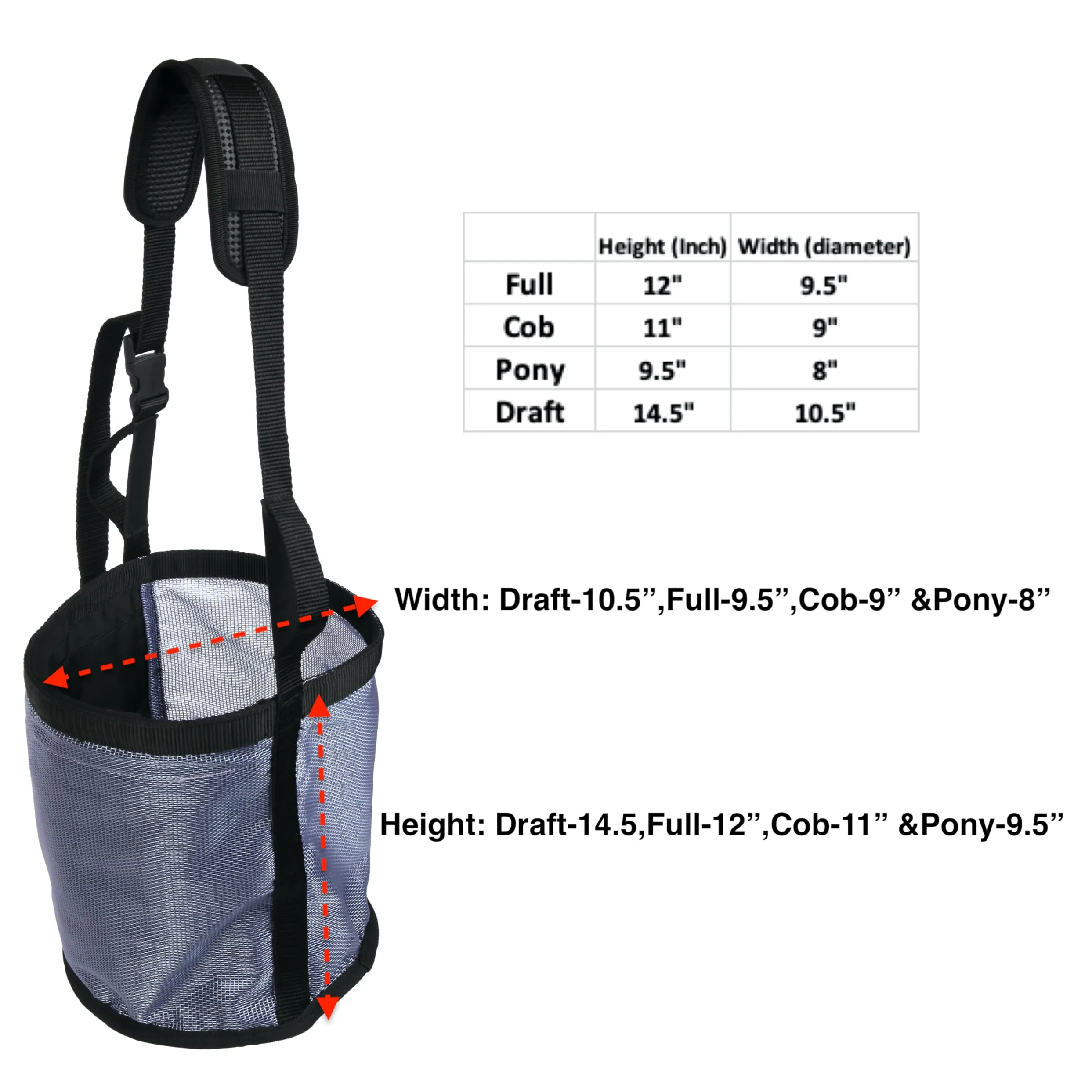 Majestic Ally Bolsa de alimentación para caballos, de malla de nailon resistente, almohadilla para el cuello y almohadilla para la nariz, grande (gris oscuro)
