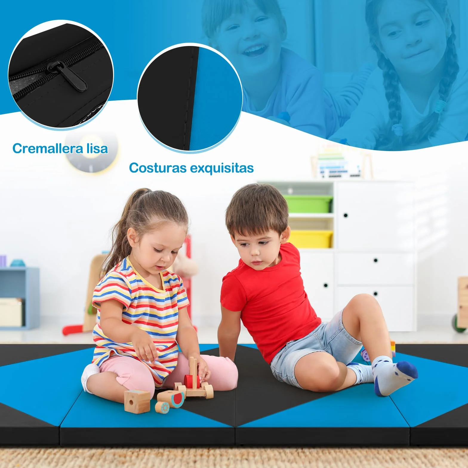 COSTWAY Colchoneta de Gimnasia Plegable 240 x 117 x 5 cm, Esterilla de Piel PU para Ejercicio Aeróbico