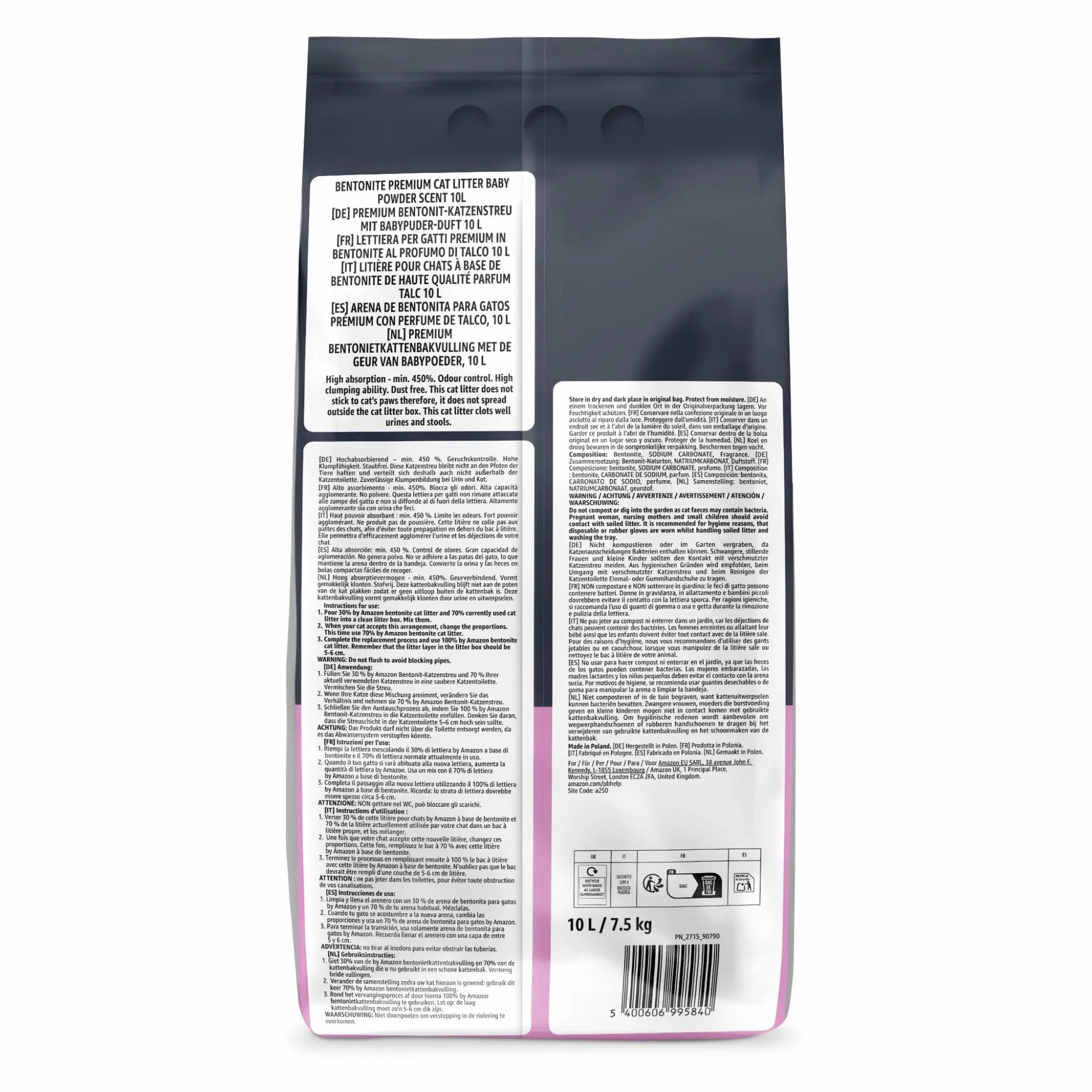 Arenero Prémium de Bentonita con Aroma a Talco para Gatos, 10L