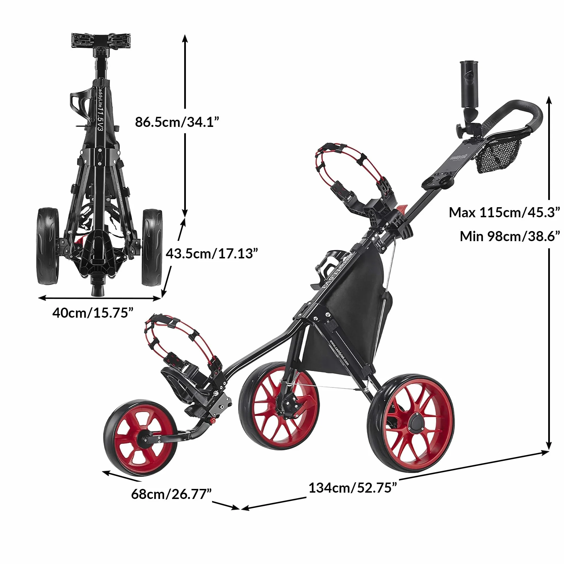 Caddytek CaddyLite 11.5 V3 3 Wheel Golf Push Cart Lightweight Easy Fold