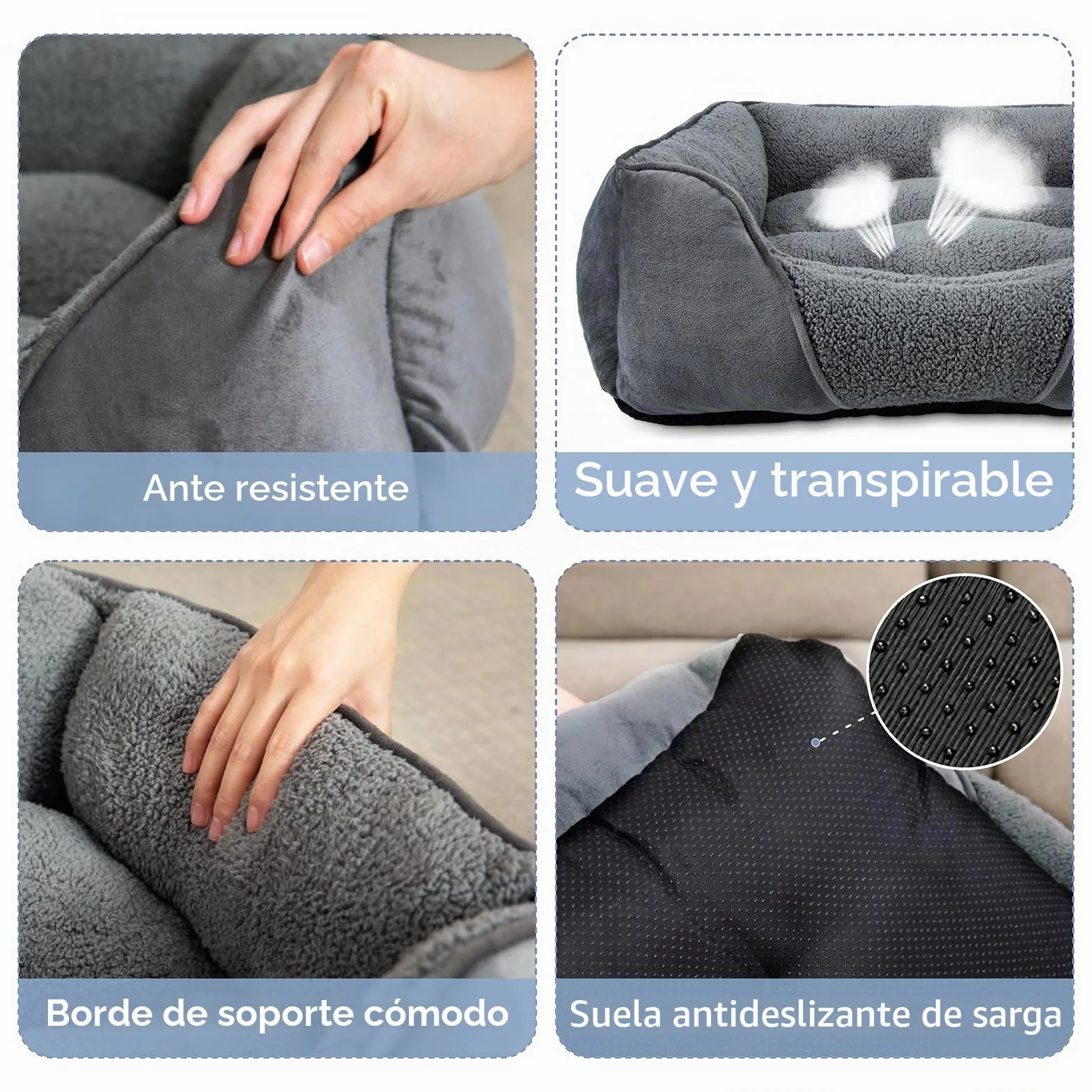 FURTIME Cama Perros Medianos, Cama Perro Lavable Esponjosa, Antideslizante Anti-ansiedad Camas para Perros Suave Transpirable Cómoda, 76x61x23cm