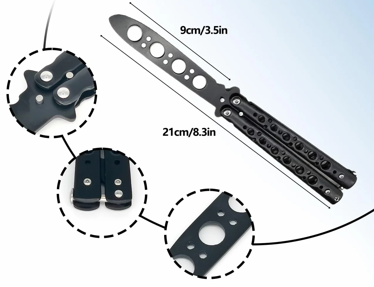 Cuchillo de mariposa entrenador hoja sin afilar para principiantes negro