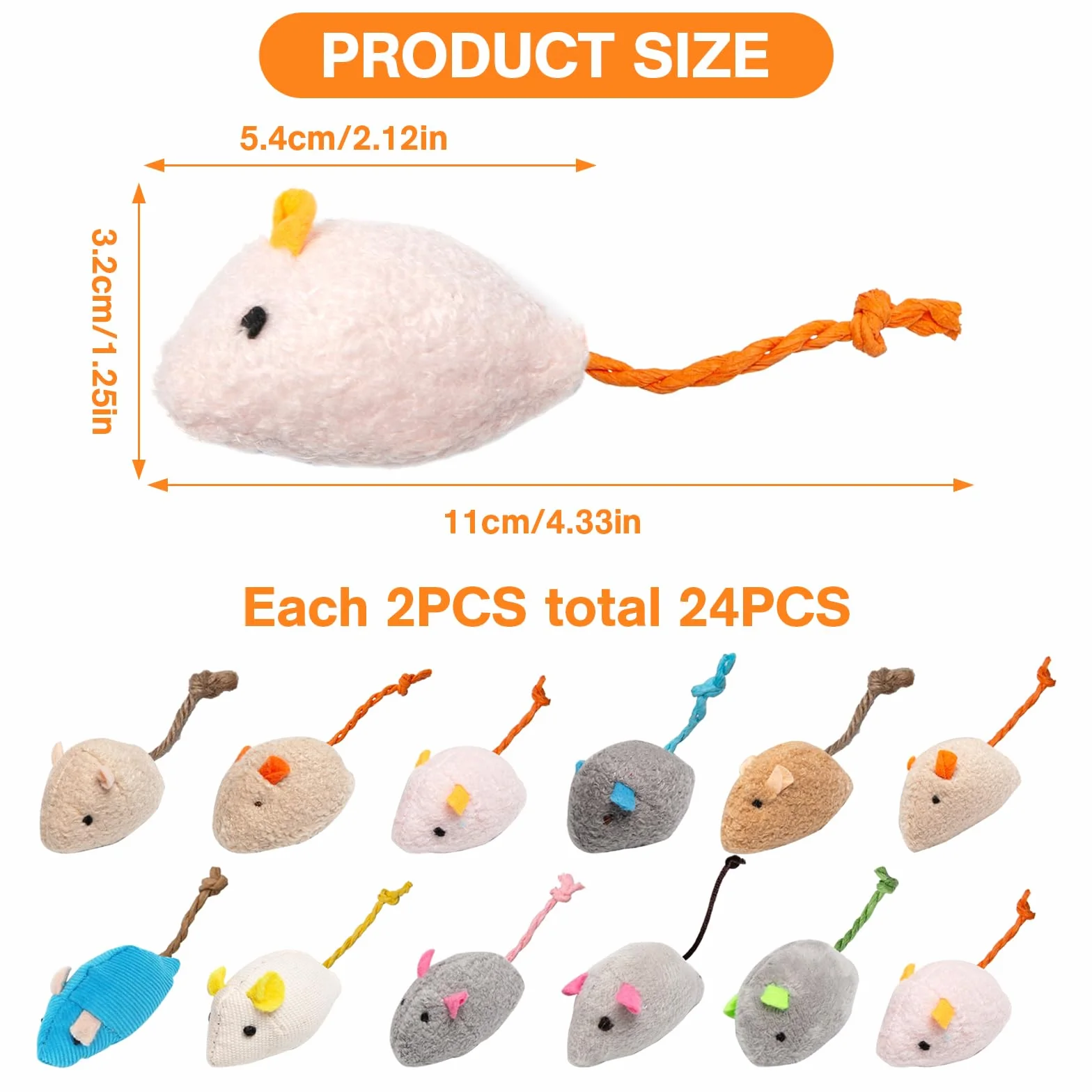 24 Piezas Juguetes para Gatos - Ratones de Peluche y Hierba Gatera - Juguetes Interactivos Multicolor