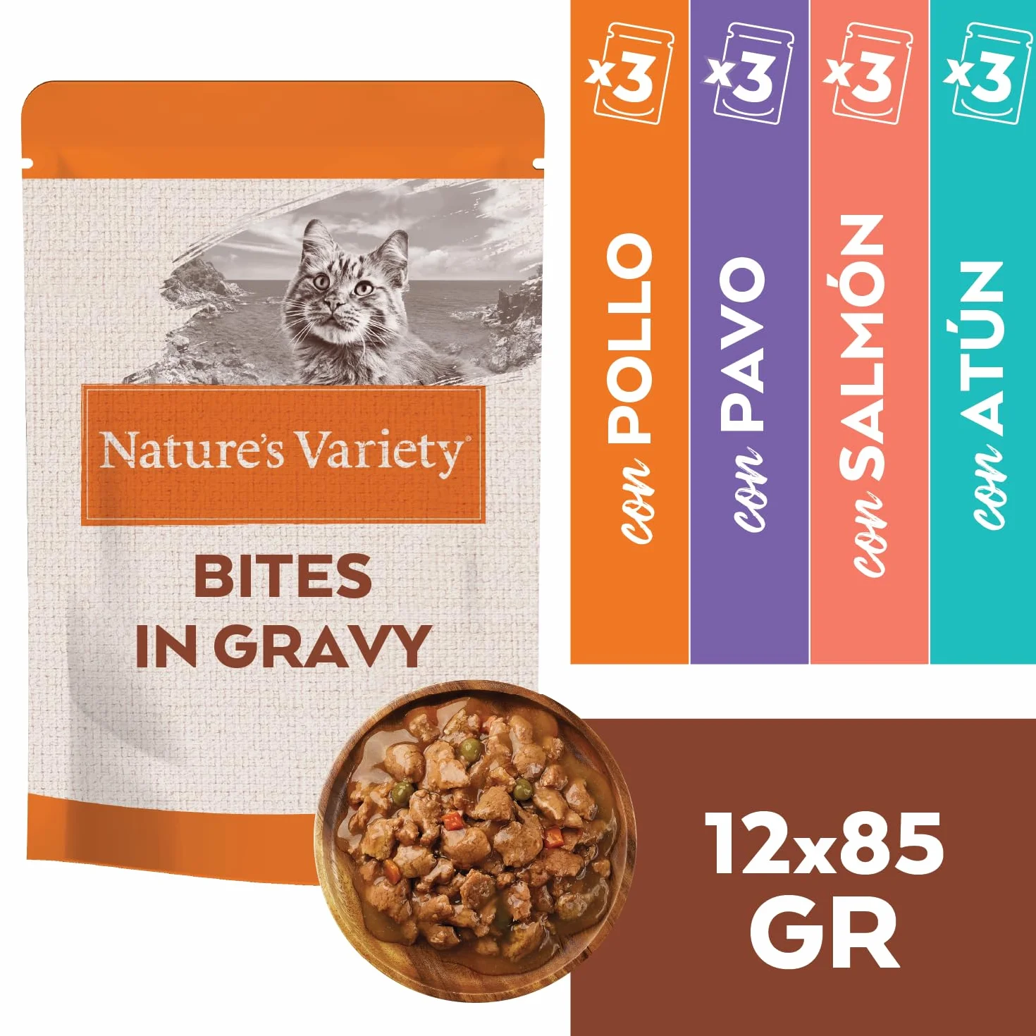 Nature's Variety Bocaditos en Salsa Comida Húmeda para Gatos Cajita Multisabor 12 x 85g