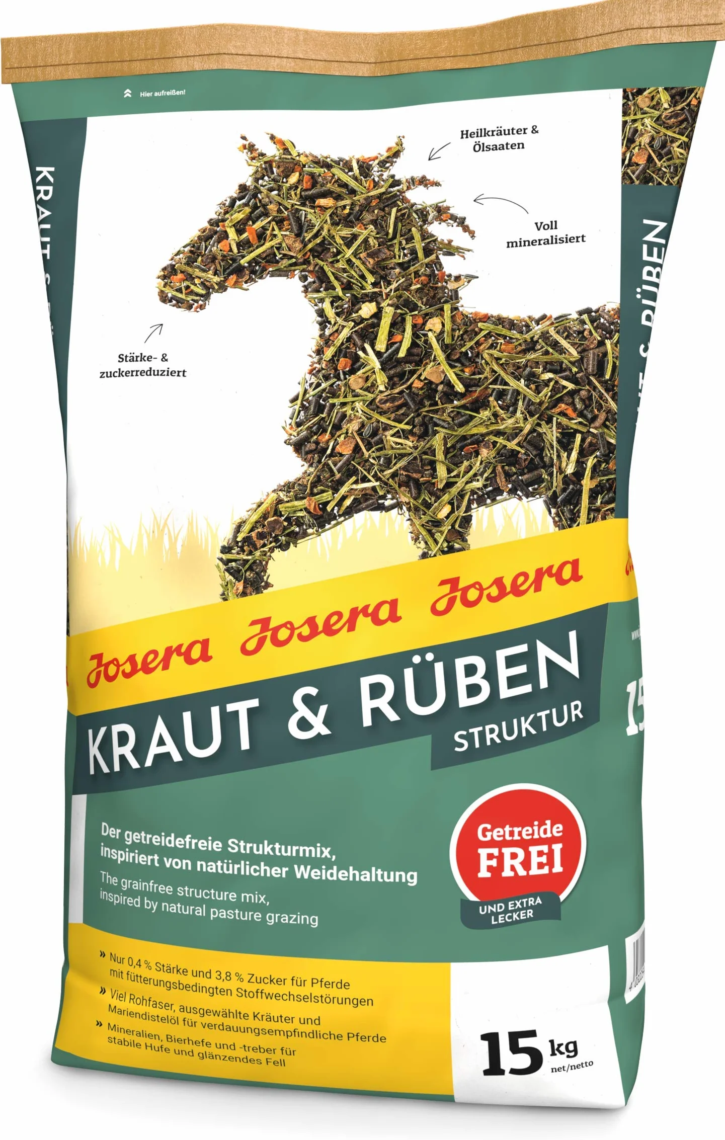 JOSERA Estructura de Hierbas y remolachas (1 x 15 kg) | Comida Premium para Caballos | Mezcla Estructural sin Cereales | Reducción de almidón y azúcar | 1 Unidad