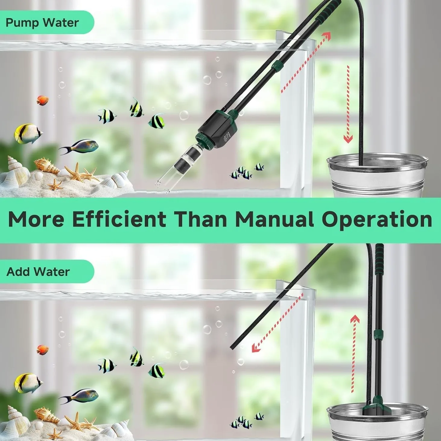 Aspiradora eléctrica para acuarios, fuerte succión para peceras, limpiador de grava para cambio automático de agua, eliminación de suciedad y lavado de arena, circulación eficiente del agua