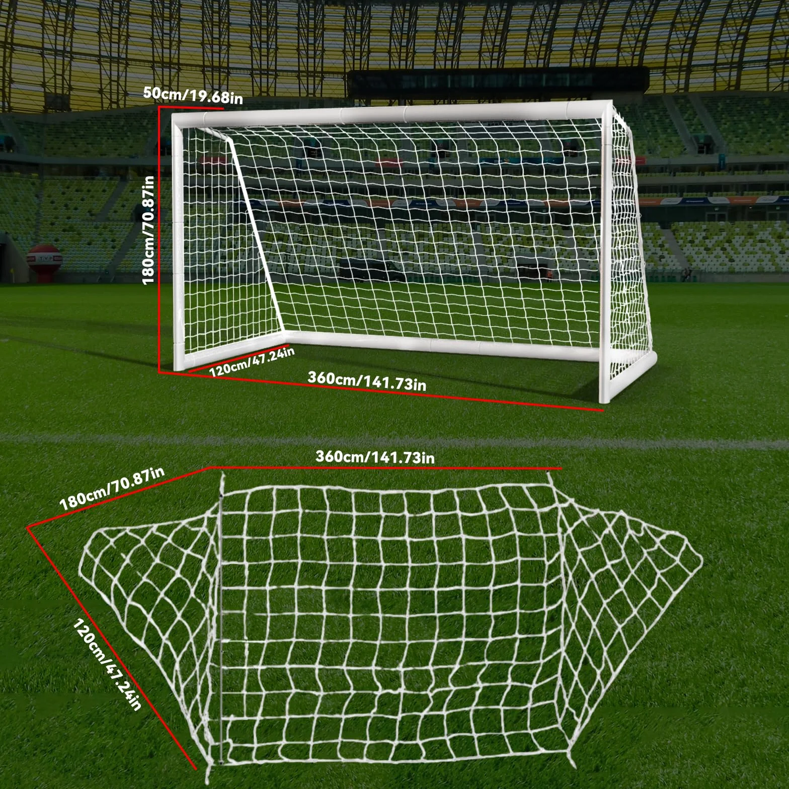 Red de Portería de Fútbol 3,6 x 1,8 m Fibra de Polipropileno para Patio Trasero Escuela Club