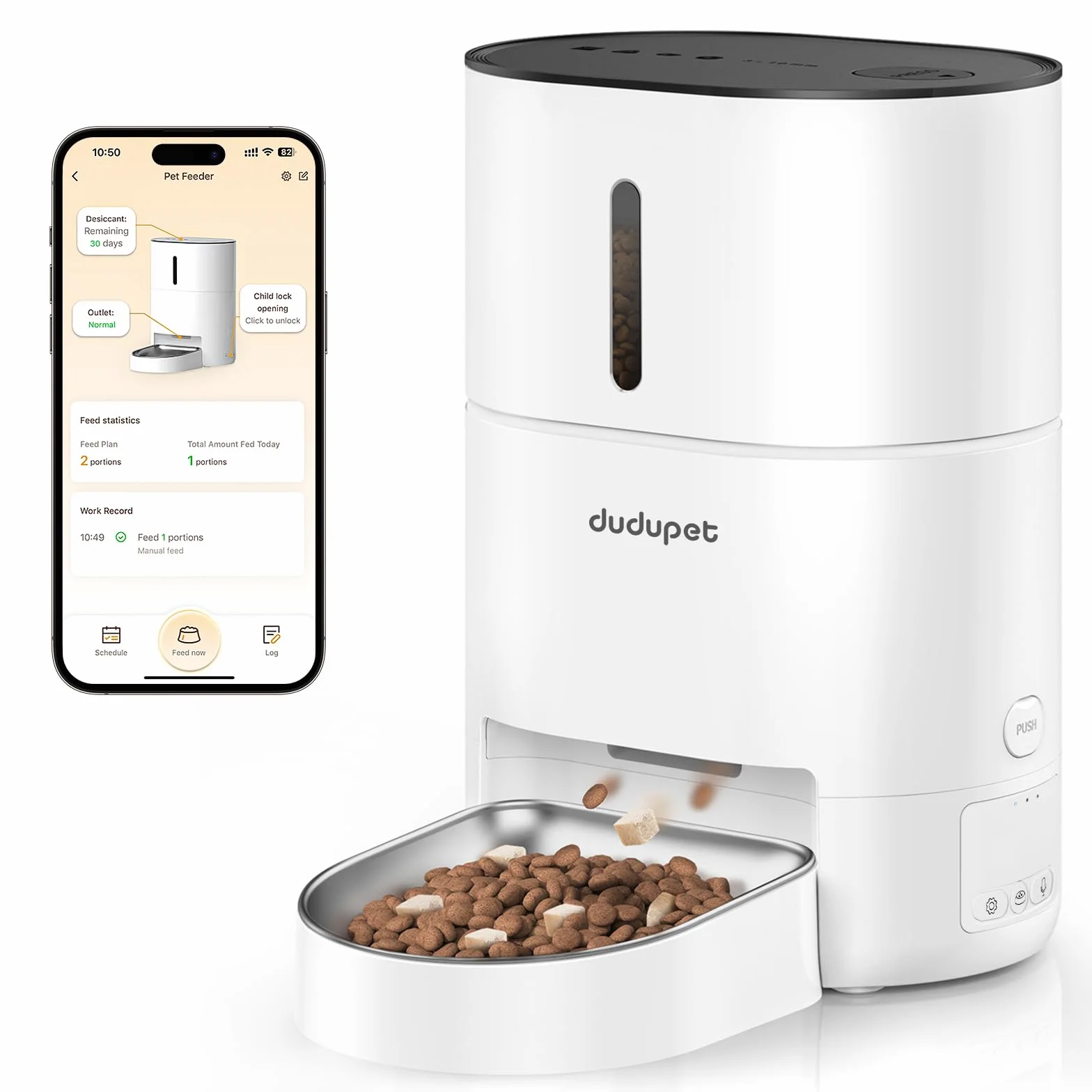 Comedero Gato Automatico 4L- Alimentador Automatico Gatos, 2.4G WiFi Control Remoto Doble Alimentación, Grabación de Voz en 10 Segundos, Bol de Acero Inoxidable