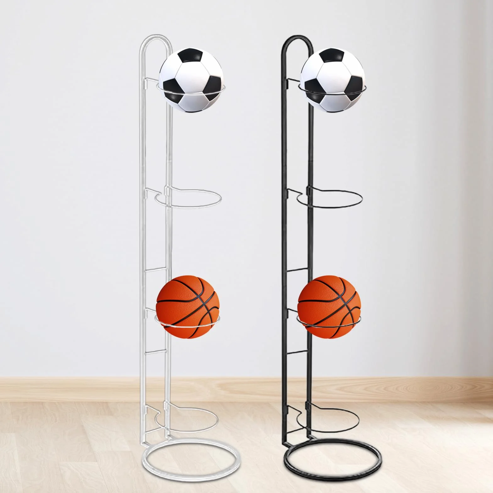 Rockible Estante de Bolas de 4 Niveles, Almacenamiento Vertical de Baloncesto