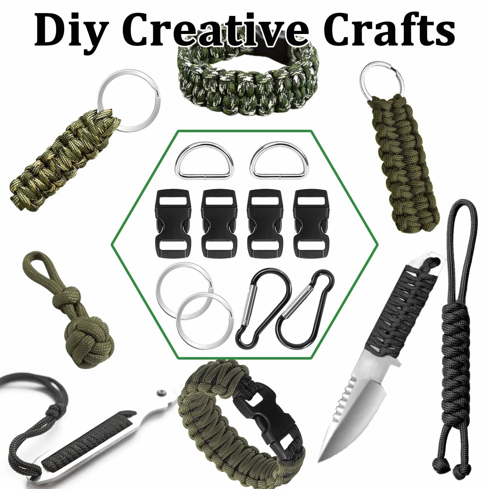 Paracord Pulsera Kit 15 Piezas 5 Rollos 33ft 10m 4mm Cuerda Nylon Hebillas Mosquetones Llaveros Manualidades Acampar