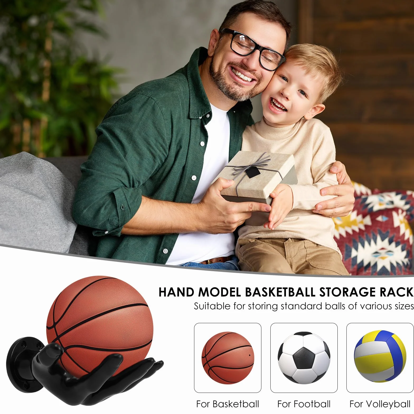 Estante de pared para baloncesto soporte único almacenamiento ahorro espacio fácil instalación
