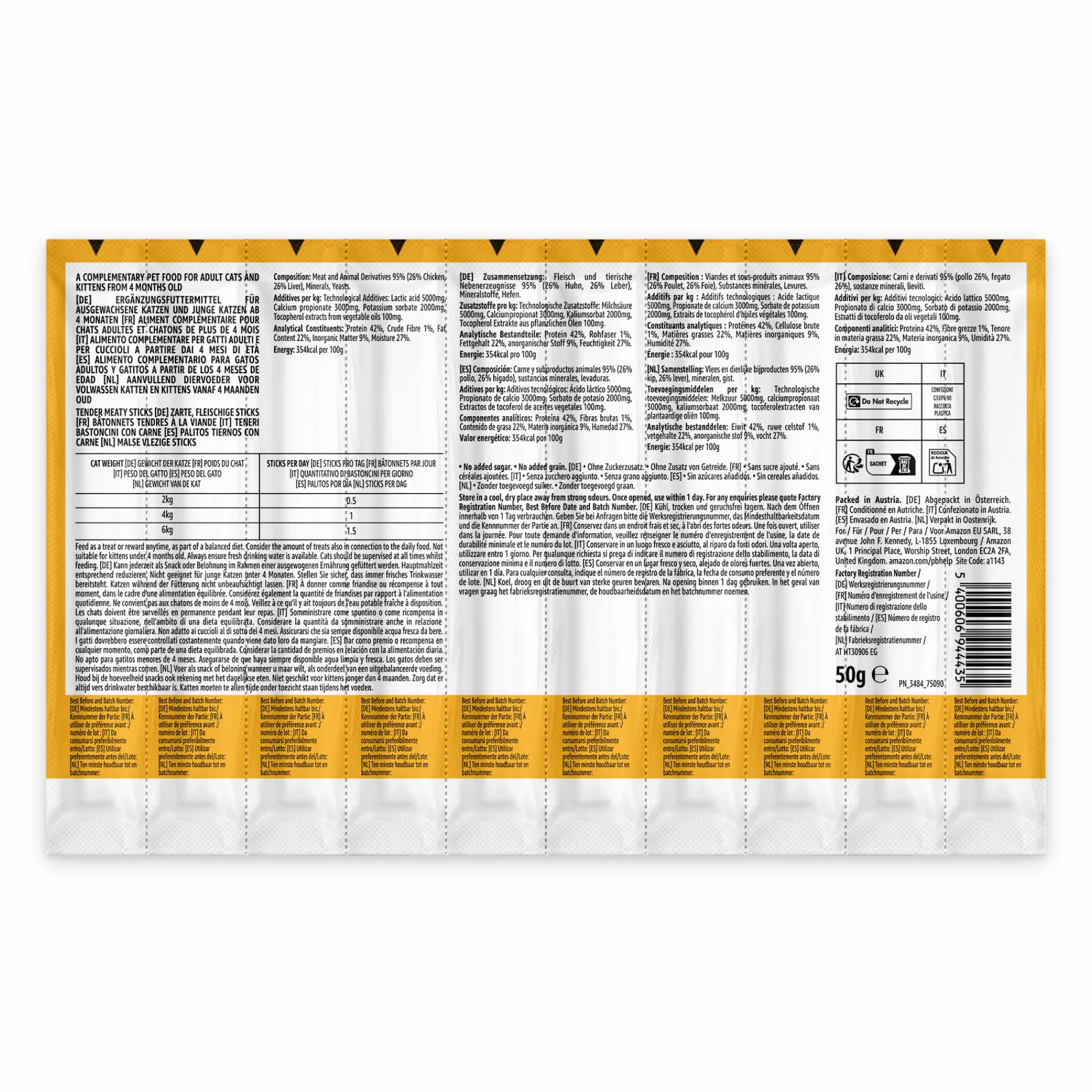 by Amazon - Palitos de Pollo e hígado para Gatos, 50 g