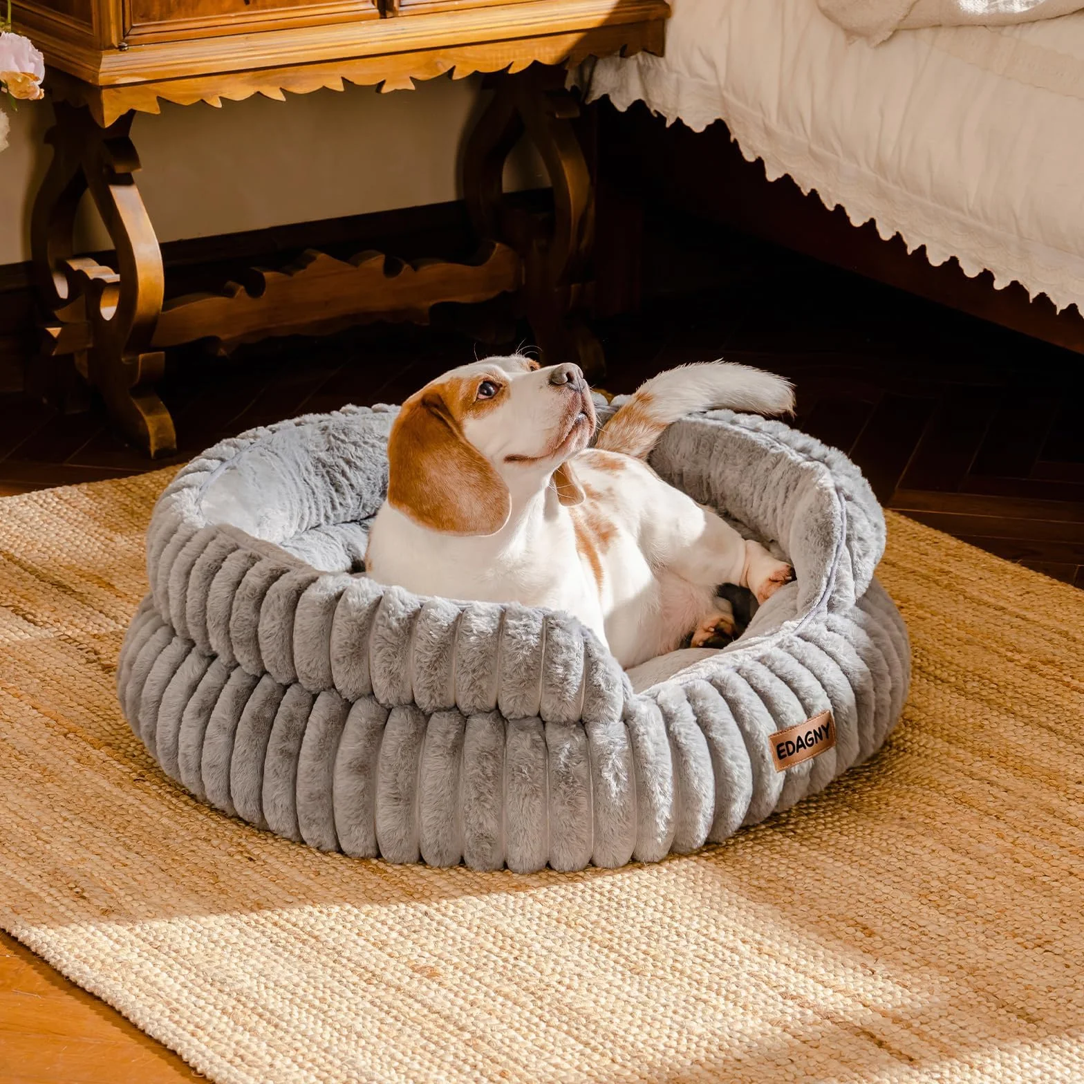 EDAGNY Elegantes Camas para Gatos Camas Perros - Redonda Suave Cama para Perros Pequeños y Medianos Perro, Lavable Calmante Cama para Mascotas (Gris, 51cm x 51cm x 20cm)