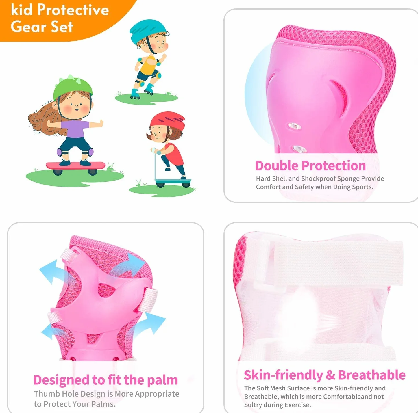 Protectores Deporte Niños 3 en 1 Rodilleras Coderas Muñequera Protección Anticaídas Patinaje Ciclismo