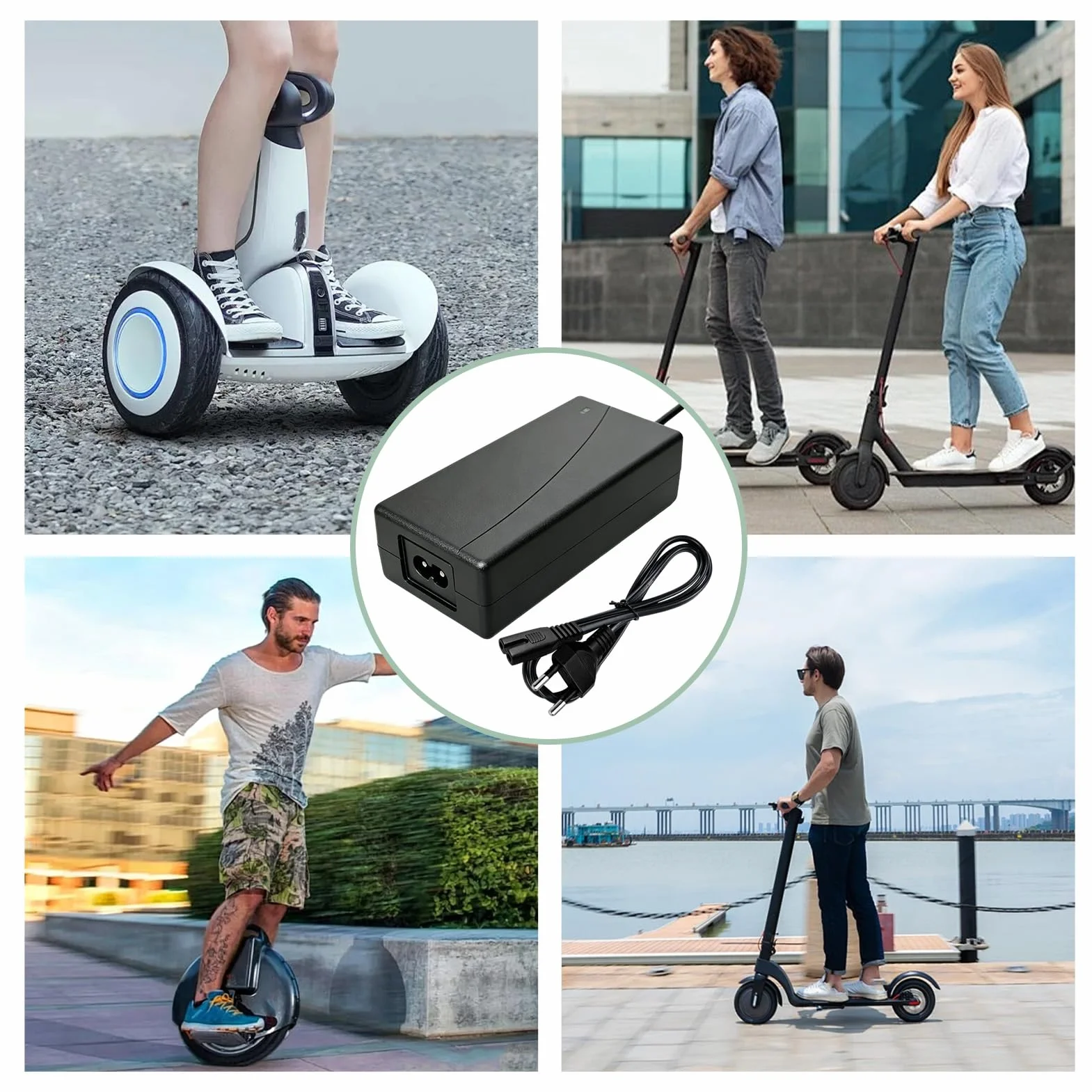 Xiaomi Ninebot Gotrax Cargador Patinete Eléctrico 42V 2A para Batería 36V 3 Conectores DC 5,5mm 8mm RCA