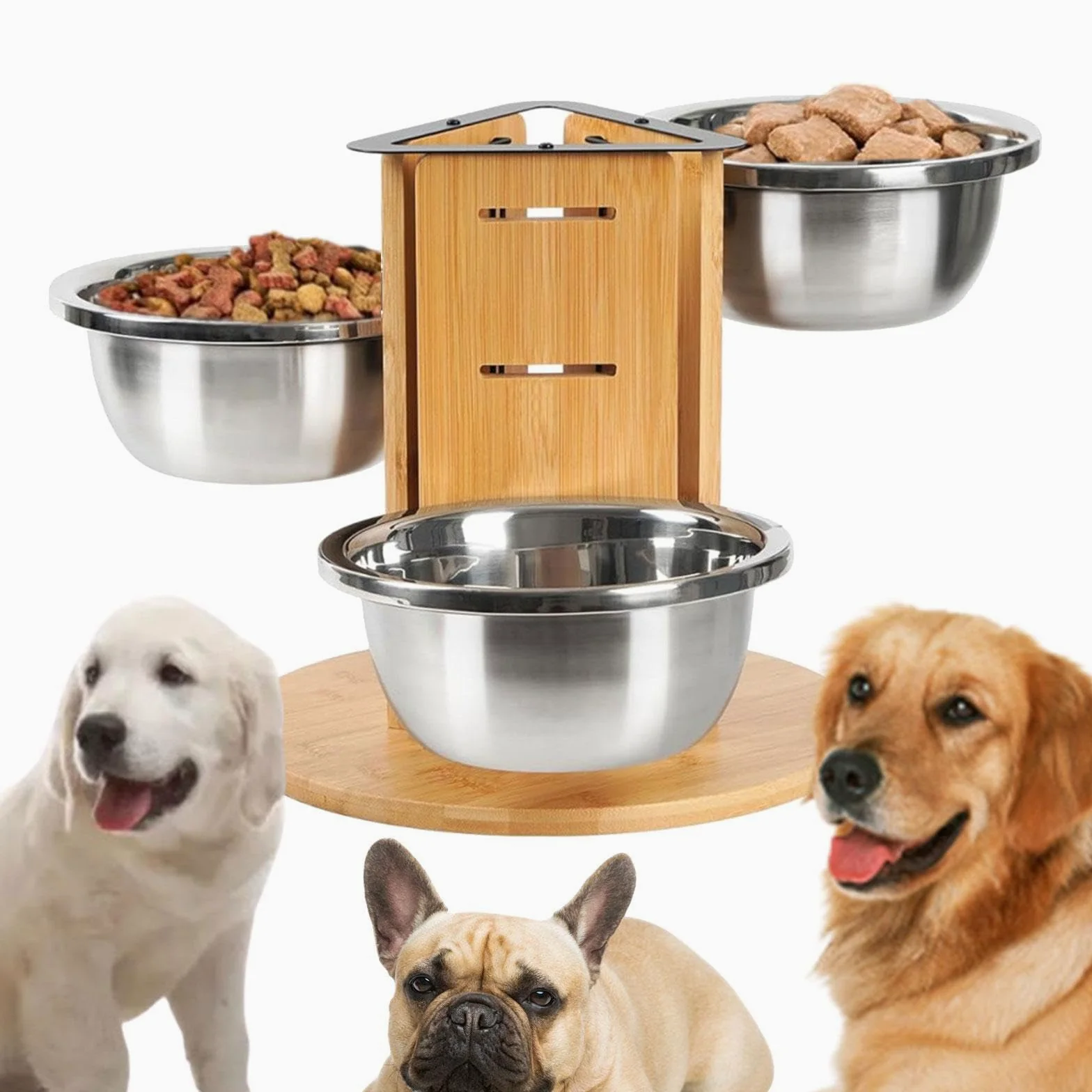 F Fityle Comedero Elevado para Perros con Soporte de Madera Resistente Y Ligero, Altura Ajustable. Ideal para Perros Pequeños, Medianos Y
