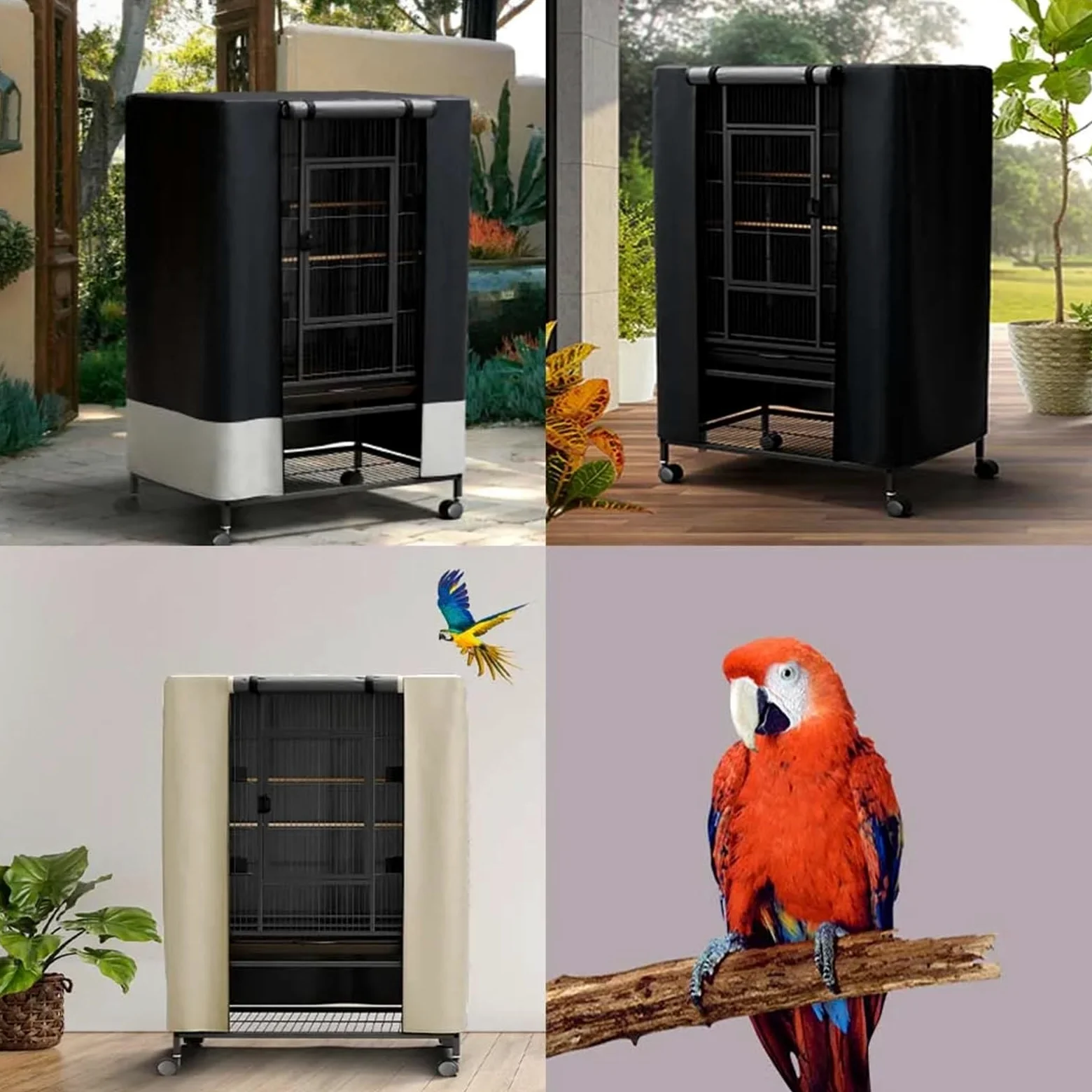 Fundas para jaula de pájaros para interiores y exteriores, para animales pequeños, privacidad y comodidad con panel superior extraíble, duradero, transpirable, impermeable (negro, 84 x 58 x