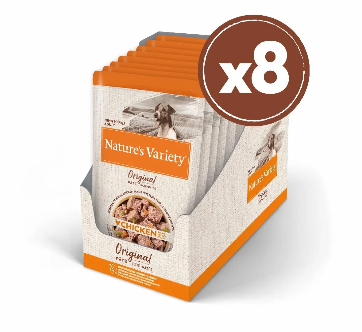 Nature's Variety Original No Grain Paté para Perros Adultos Mini con Pollo Caja 8 x 150 g