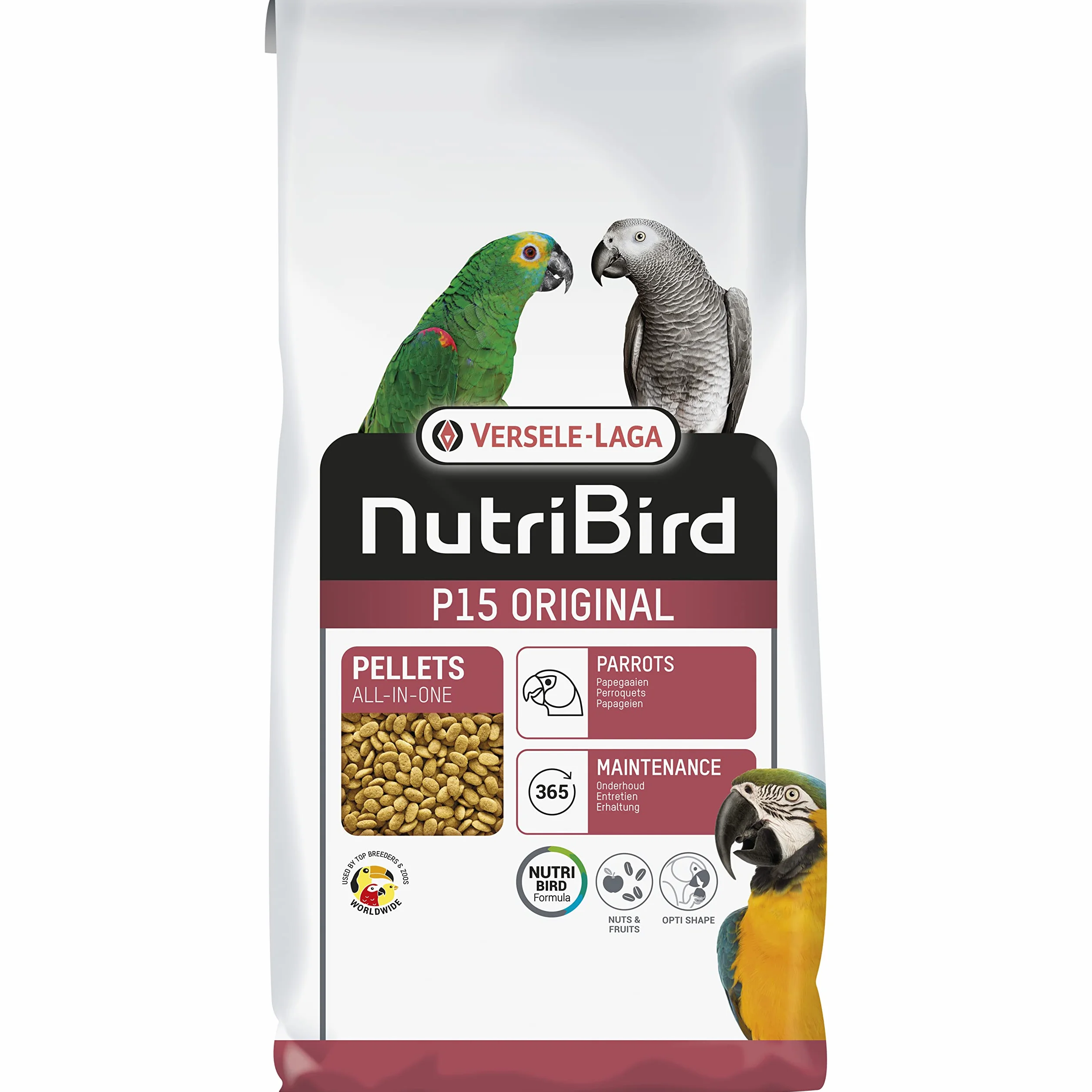 VERSELE-LAGA - NutriBird P15 Original - Granulado extrusionado - Alimento de Mantenimiento para Loros - Monocolor - 10kg