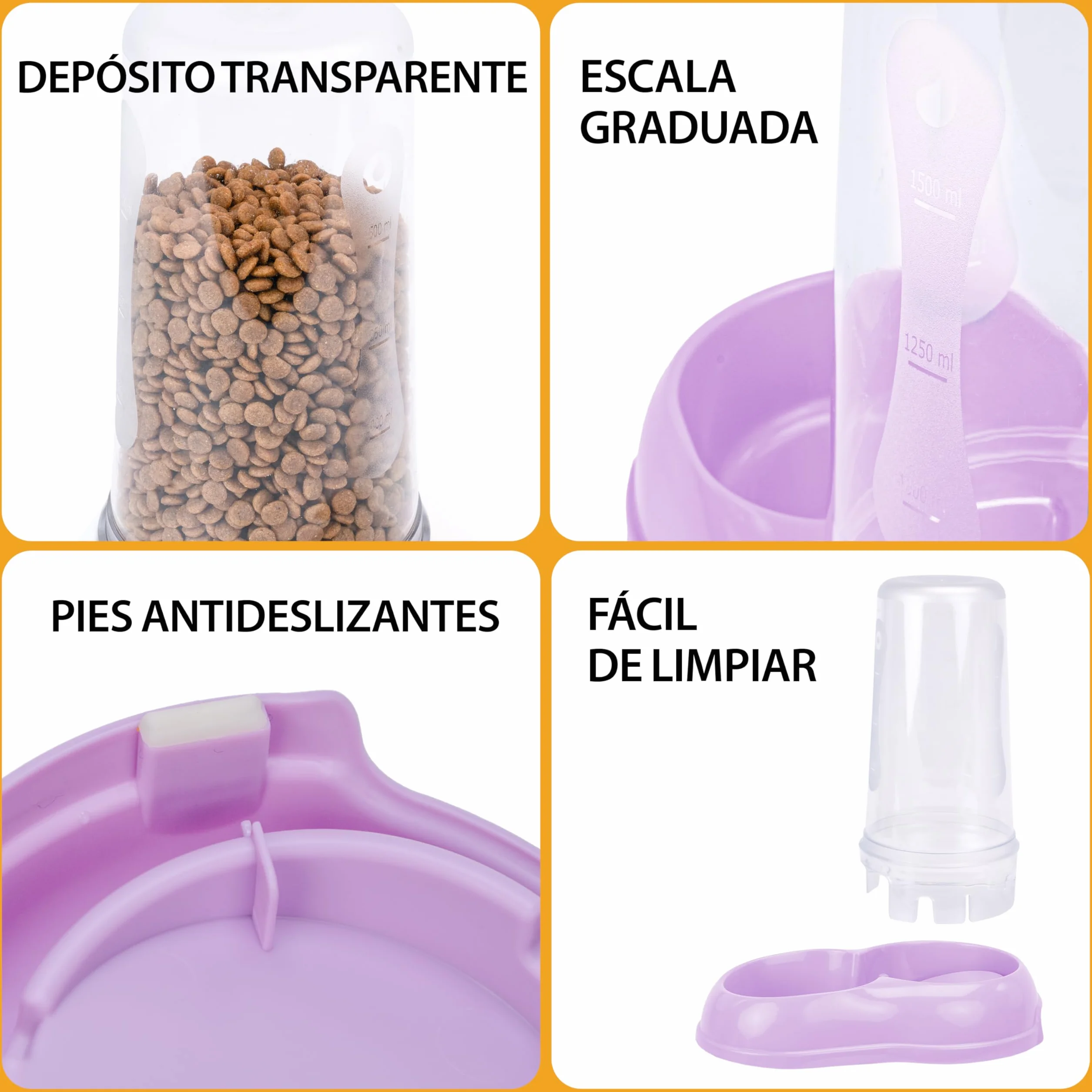 Ferplast Dispensador de Comida o Agua para Perro Comedero para Agua y Comida Seca 3 litros, Fondo Antideslizante, 20 x 33,5 x h 31 cm Lila