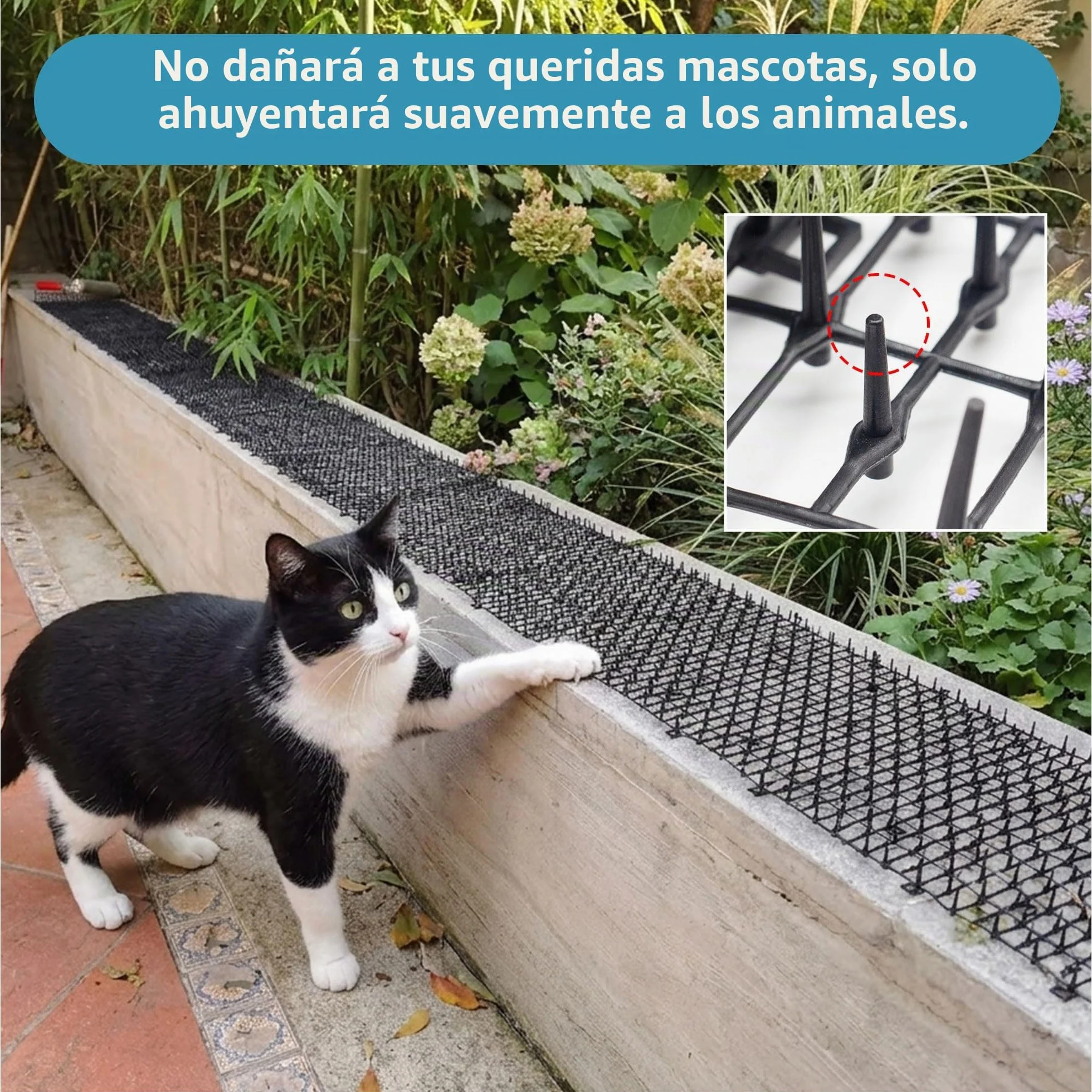 Alfombrilla Repelente de Mascotas, Blanca, 1,98 m con 8 Estacas para el Suelo 8 Bridas, Alfombrilla Repelente de Gatos con Púas Suaves para Jardín/Patio Trasero, Alfombrilla Disuasoria de