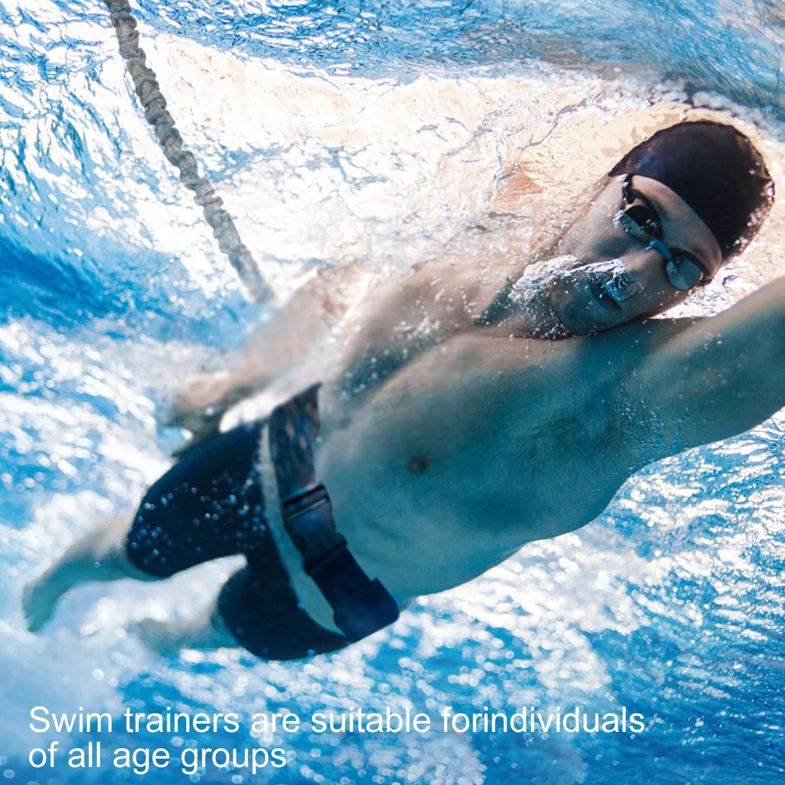 Cinturón de natación profesional con resistencia ajustable, cuerda de 2,5-7,5 m, para adultos y niños (Azul)