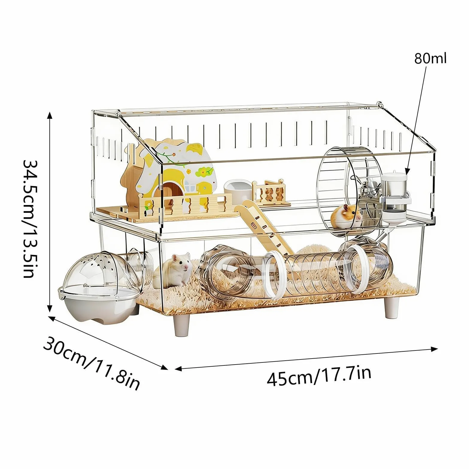 Jaula para Hámster Casa Transparente de 2 Niveles para Chinchilla | Jaula para Hámster Enano para Observación de Animales Pequeños en Interiores y Exteriores