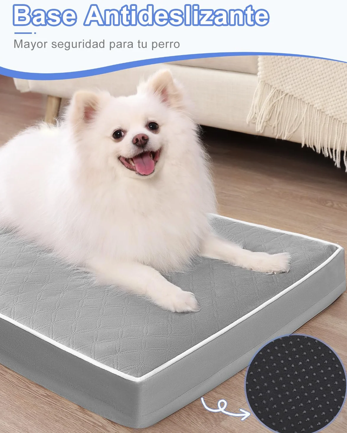 KSIIA Cama para Perros Medianos Ortopédica, Colchón Perro Lavable, Colchoneta Perro Impermeable, Dog Bed con Funda Extraíble, Gris, 88x55x7cm