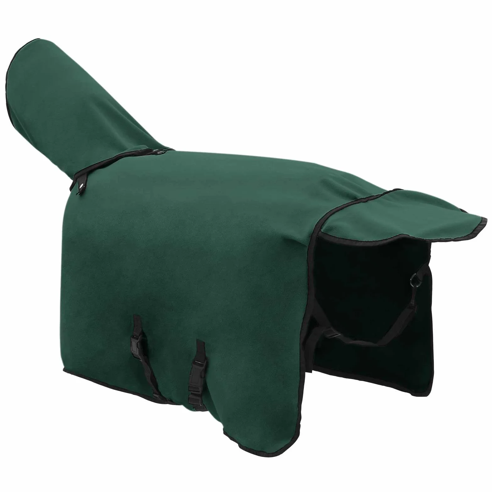 Manta para caballos verde oscuro de poliéster, 105 cm, para pastos, establos y exteriores, transpirable, impermeable, resistente al viento, con cuello y bolsillo para potros, pony, sangre