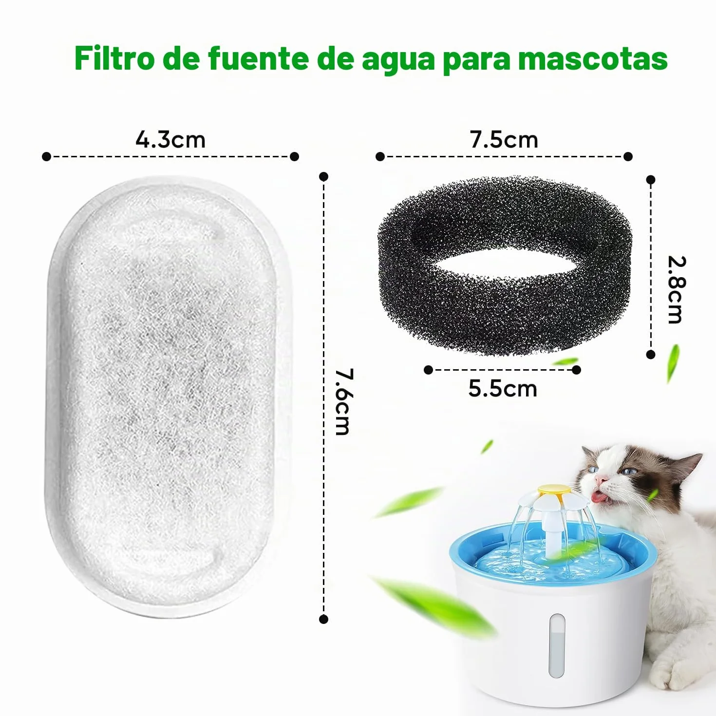 20 filtros de fuente para gatos, incluyendo 10 filtros de carbón y 10 esponjas de espuma, para una amplia gama de fuentes de acero inoxidable para gatos