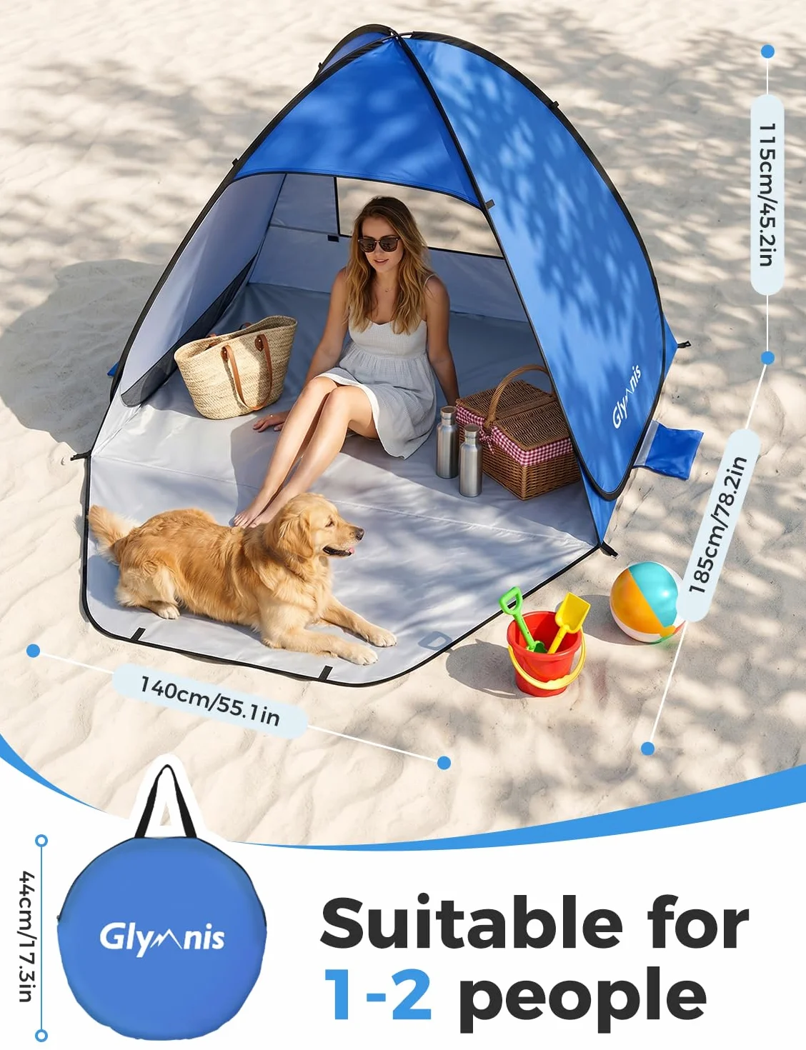 Tienda de Playa Pop Up 2-3 Personas Automática UPF 50+ Portátil