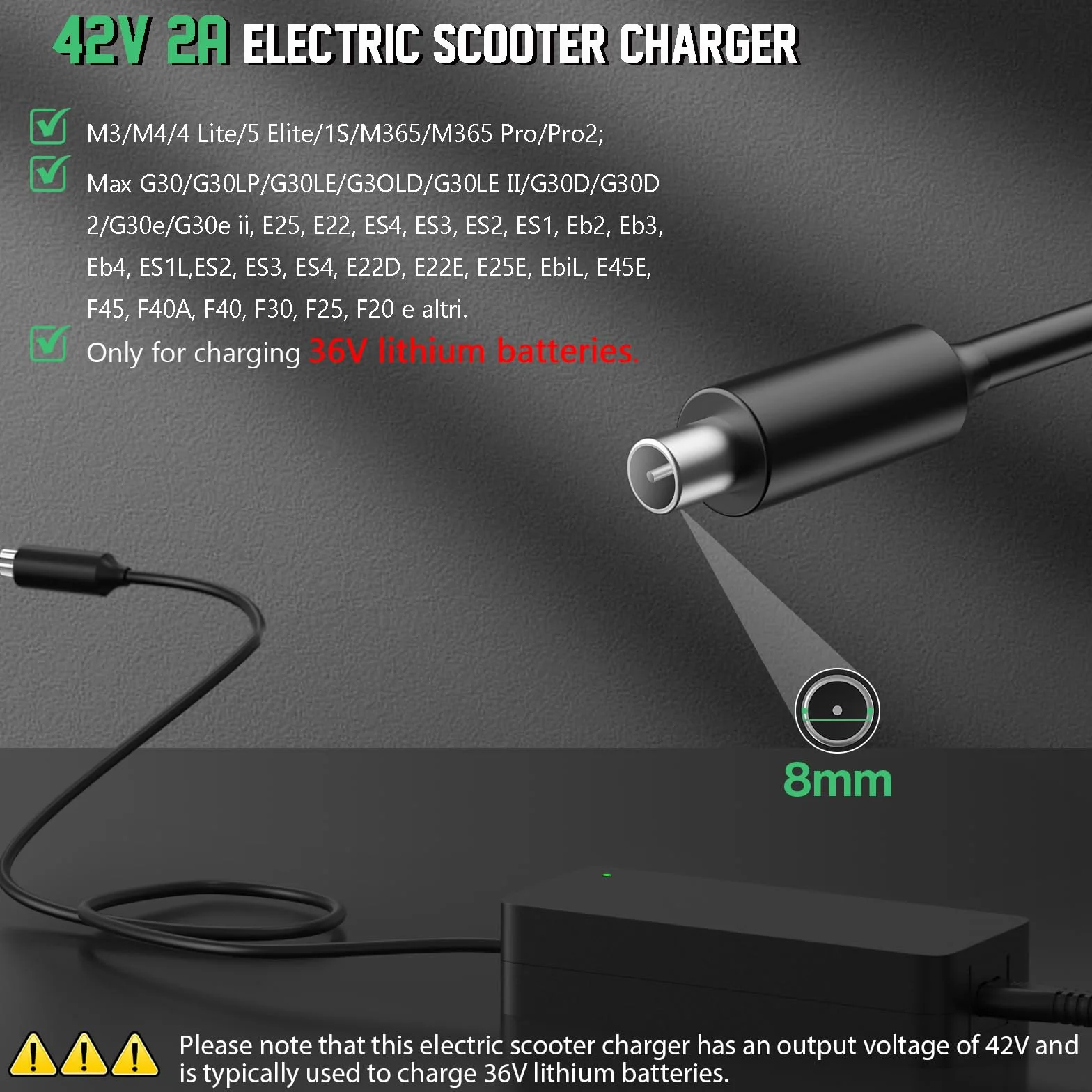 Cargador Patinete Electrico Xiaomi M365 1S Pro 2 Mi 4 4 Lite 5 Elite Ninebot MAX G30 G30D G30LP F40 ES2 ES4 42V 2A 36V Litio