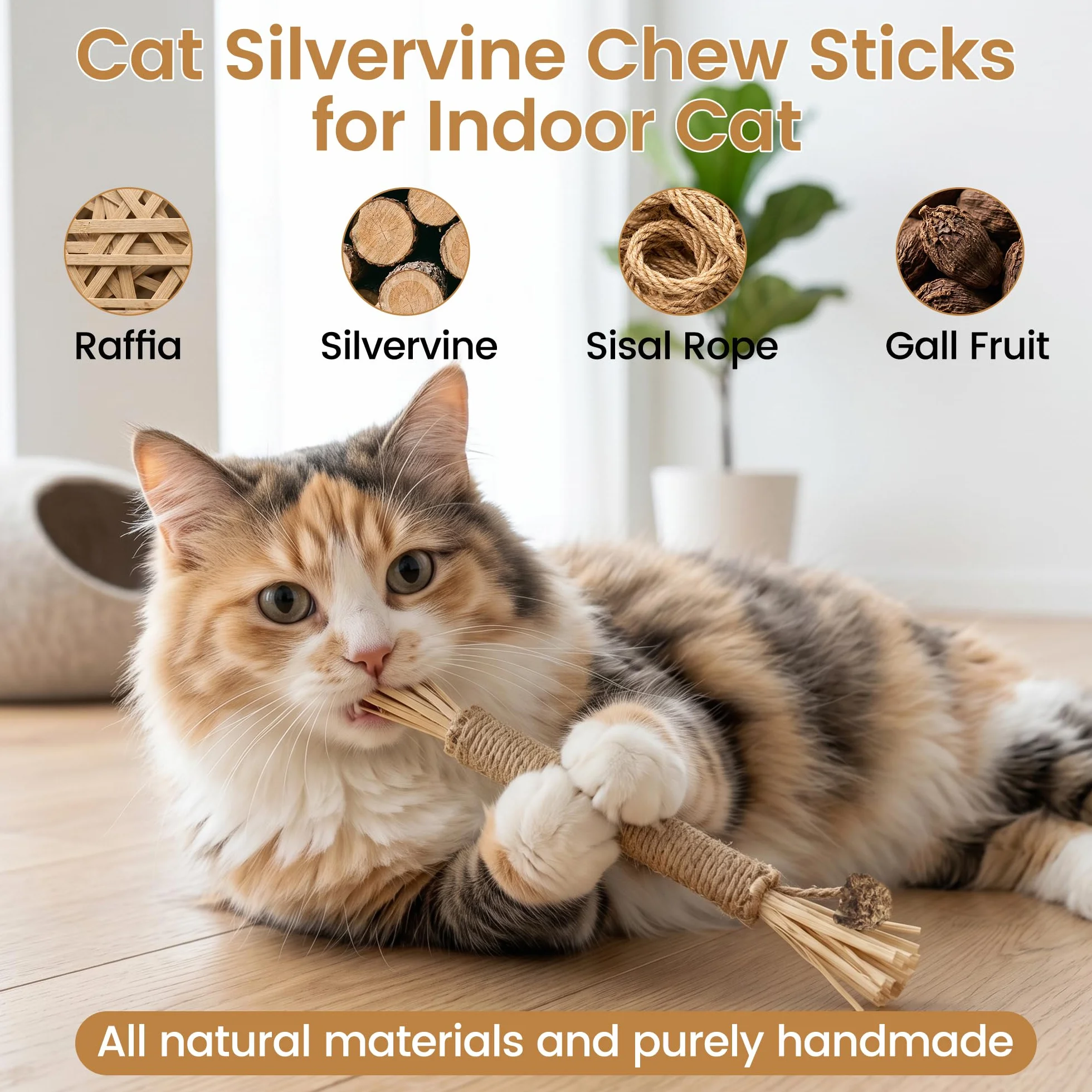 Juguetes para gatos, 7 cuerdas masticables para gatos y palos de vid plateada para gatos con hierba gatera natural y vid plateada, juguetes de limpieza segura de dientes para gatitos de