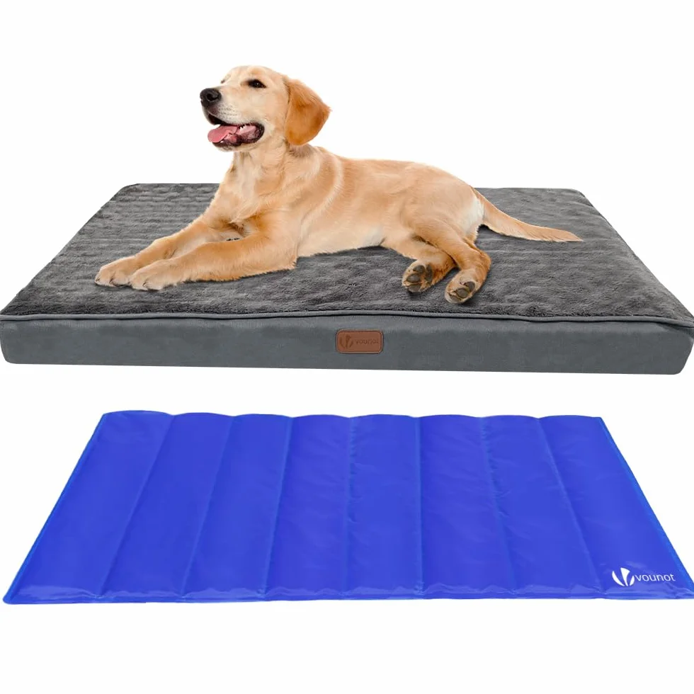 VOUNOT® Cama Perro Ortopédica con Alfombrilla Refrescante de Gel, Colchón Mascotas Cojines para Perros Espuma con Memoria Funda Extraíble Lavable, 115x81x9cm