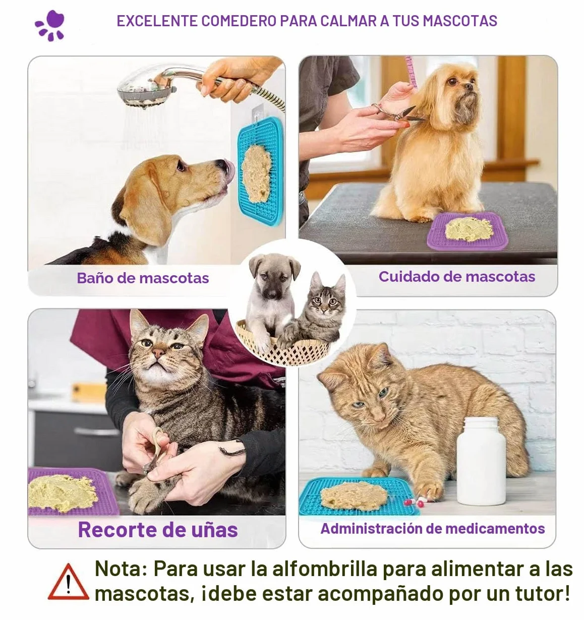 Azyh 2 Alfombrillas para Lamer Perros y Gatos con Ventosas 20X20cm, Alimentador Lento para Aliviar la Ansiedad, Juguetes, Tapete de Alimentación para Mantequilla, Yogur, Maní