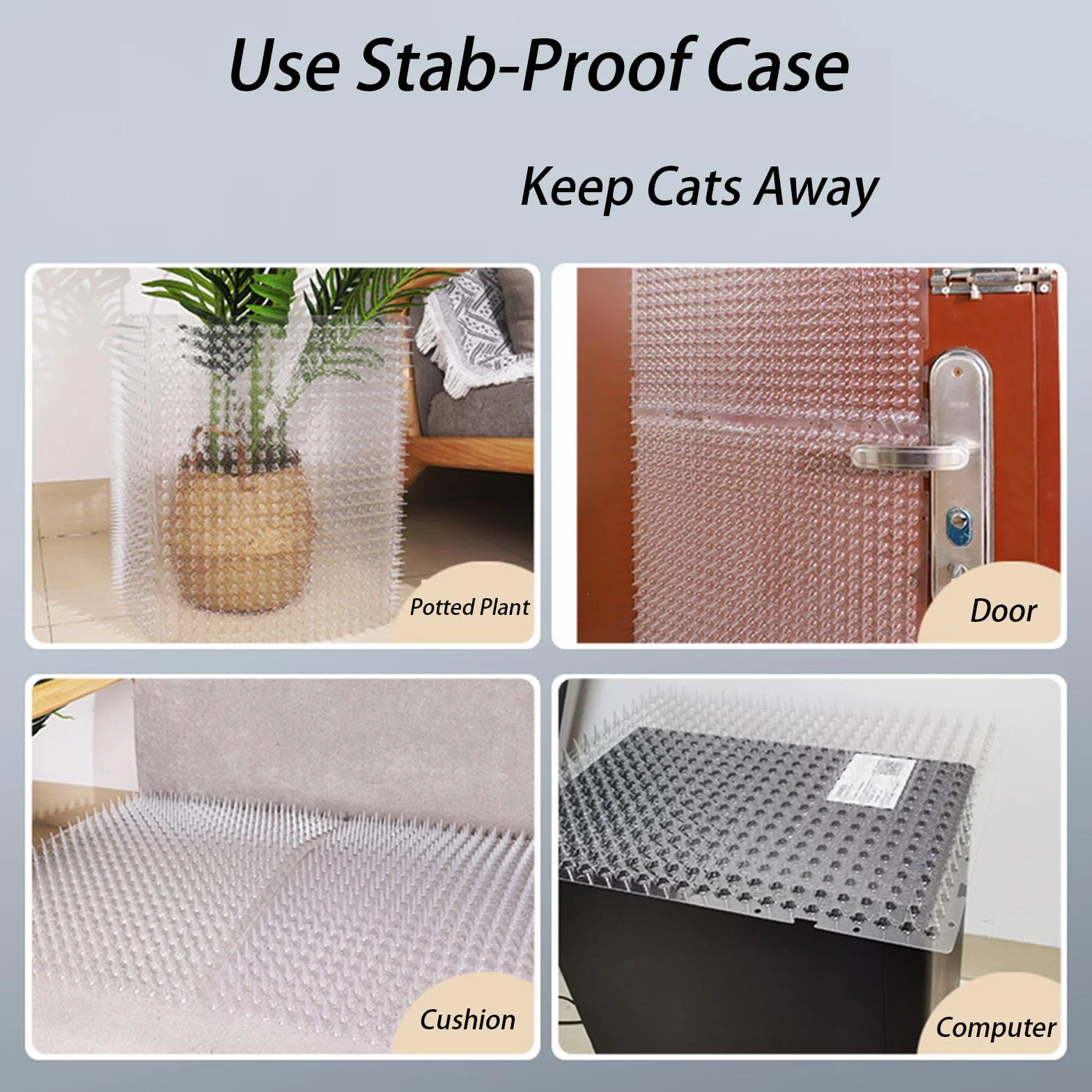 Alfombrilla Anti Gatos, Rejilla Antigatos 10 Unidades | Pinchos Disuasorios para Jardín y Balcón | Protección Duradera Interior/Exterior | PP Reciclado, Antideslizante 42 * 34cm (12, Transparente)