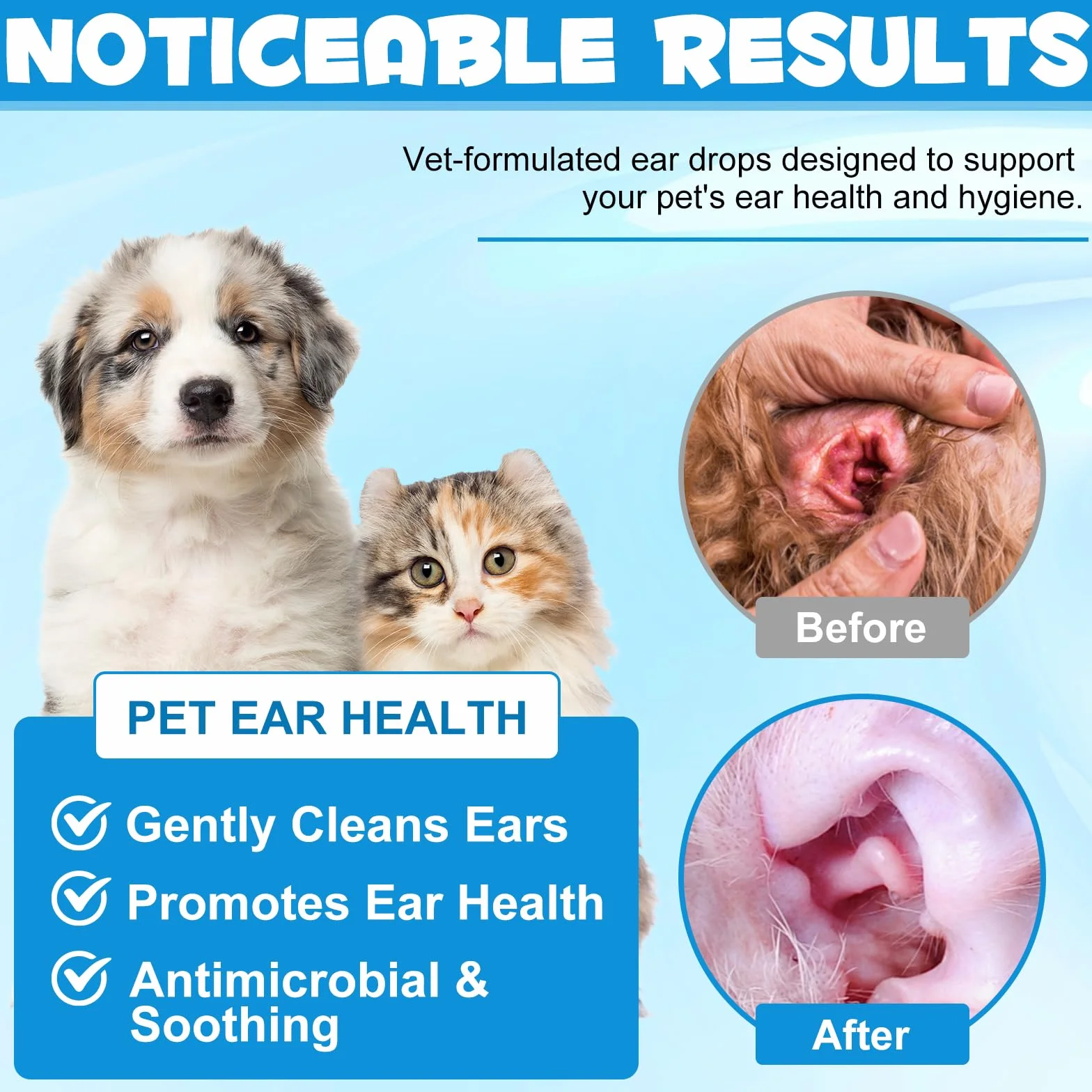 Gotas para los oídos para gatos, perros, mascotas pequeñas, gotas antisépticas para los oídos para animales, picazón y olores, limpiar, proteger, combate infecciones y calma la irritación, detiene los